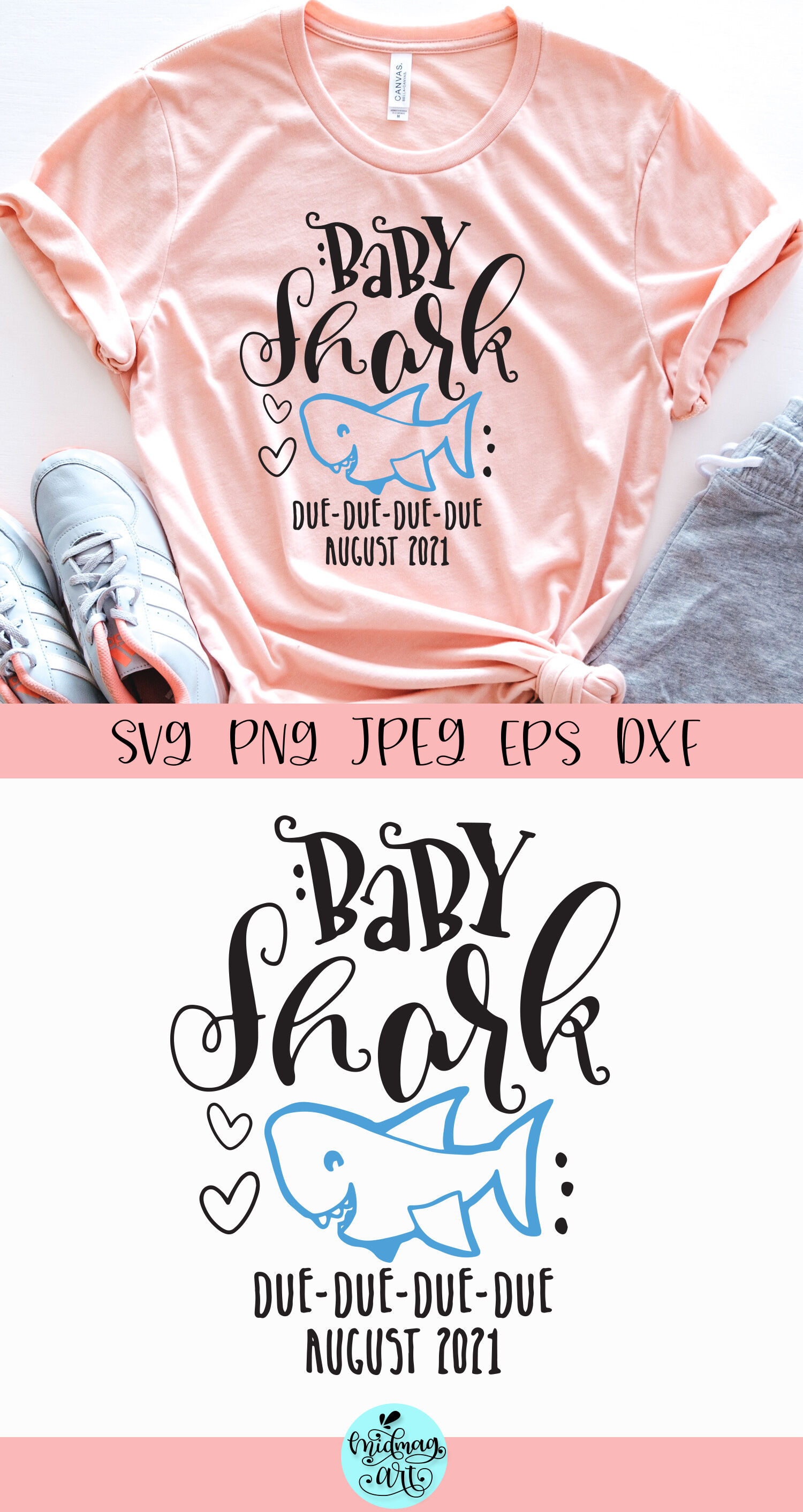 Baby shark due august 2021 svg, pregnancy svg By Midmagart ...