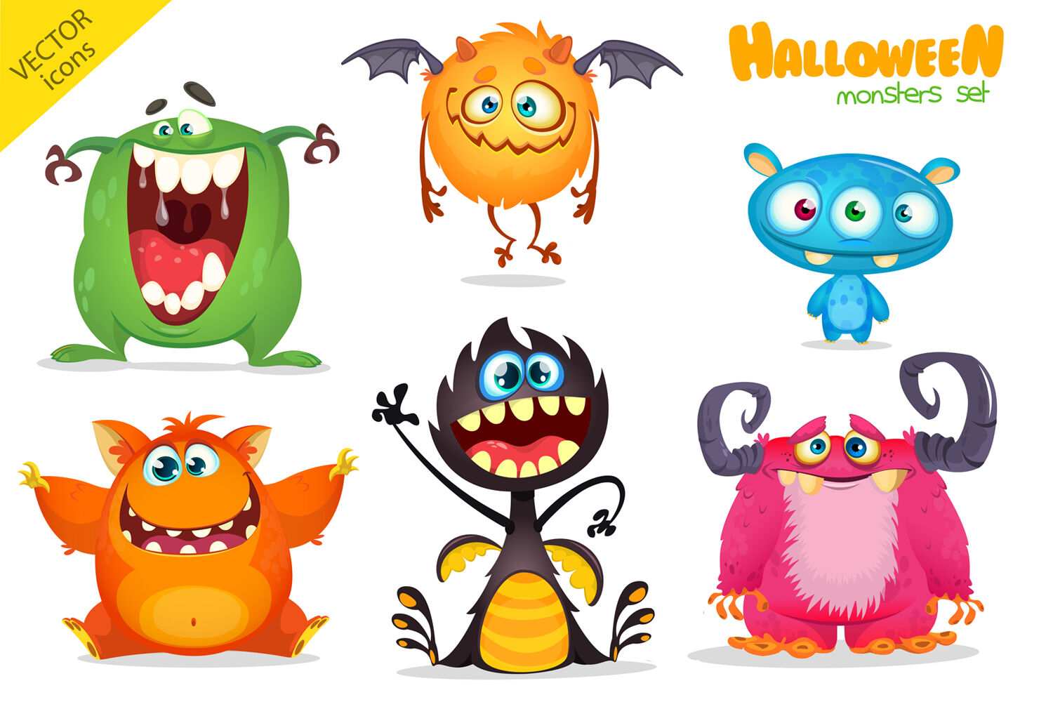 Cartoon monsters. Vector set By drawkman | TheHungryJPEG