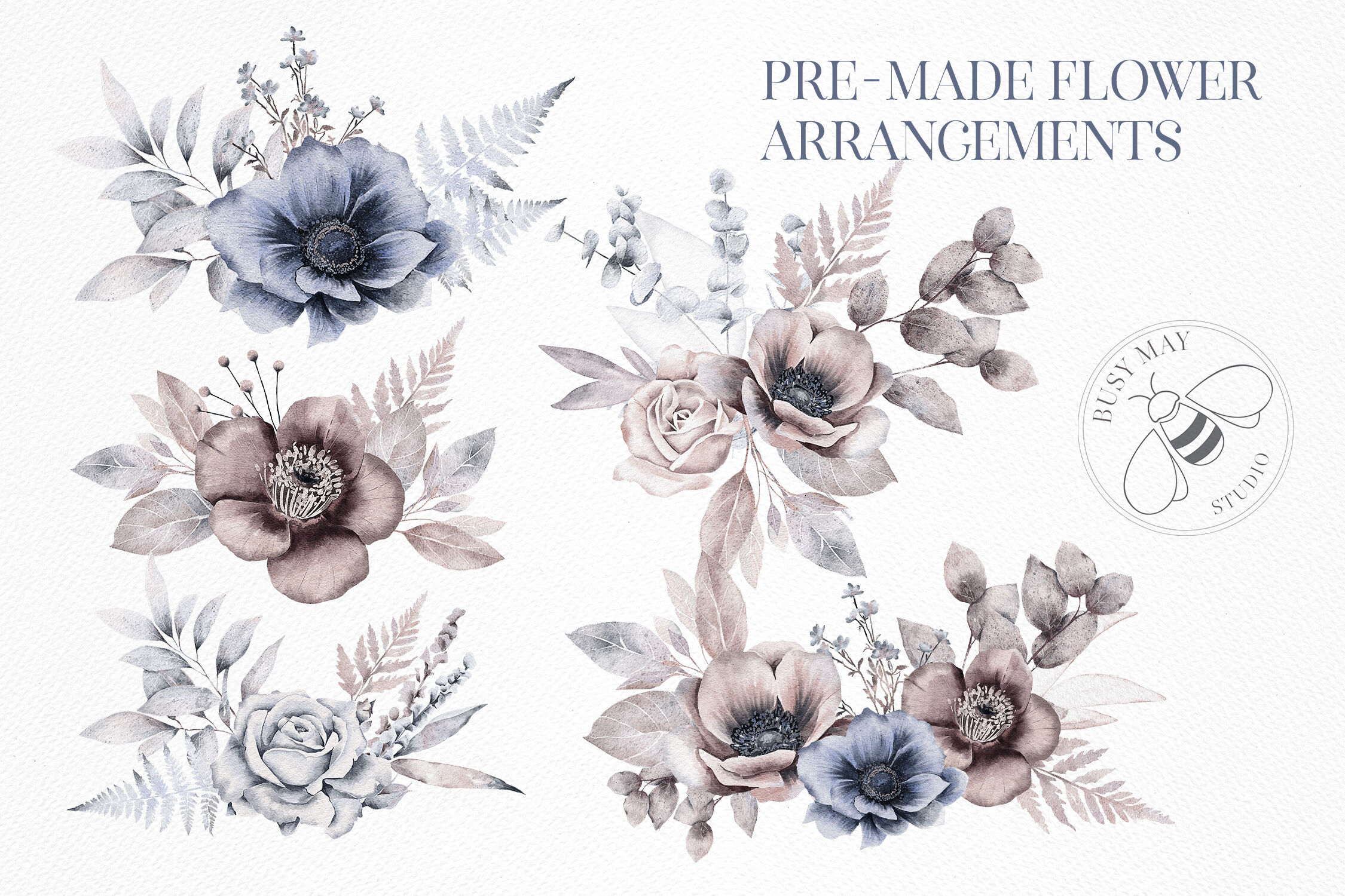 Scrapbooking Embellishments Watercolor Bouquet Creator Flower Arrangement Wedding Hand Painted Png Planner Pastel Flowers Hand Drawn Roses Anemones Leaves Diy Bouquet