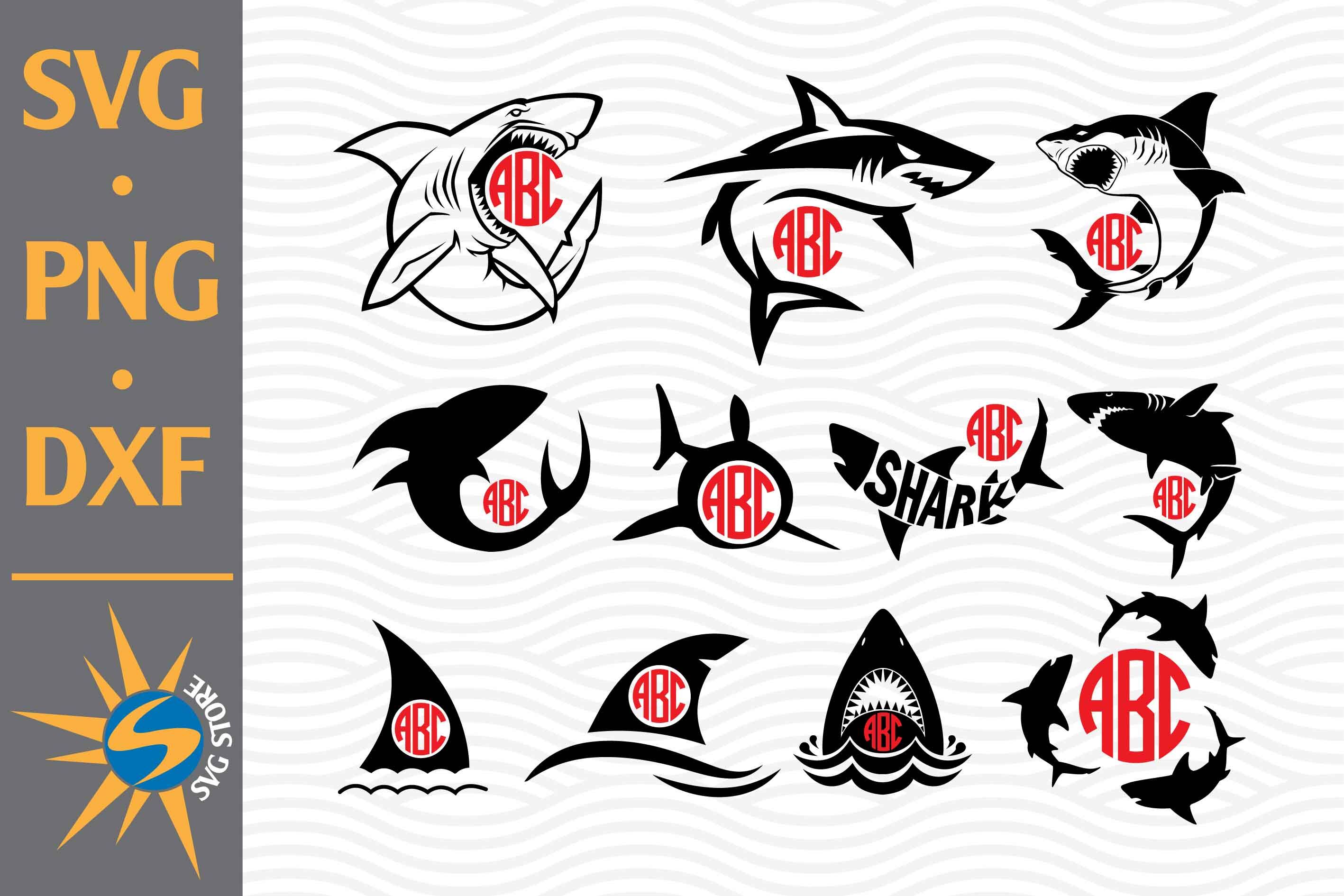 Shark Monogram SVG, PNG, DXF Digital Files Include By ...