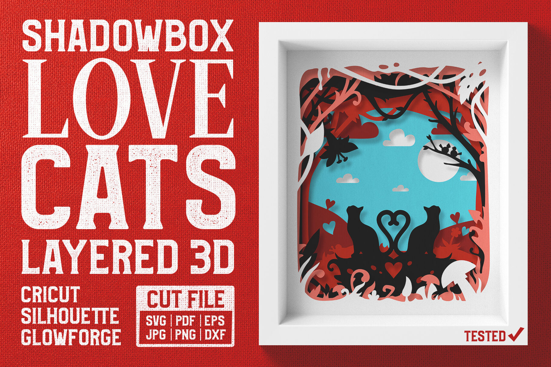 Love Cats 3D Shadow Box SVG Cut File By Pixaroma | TheHungryJPEG