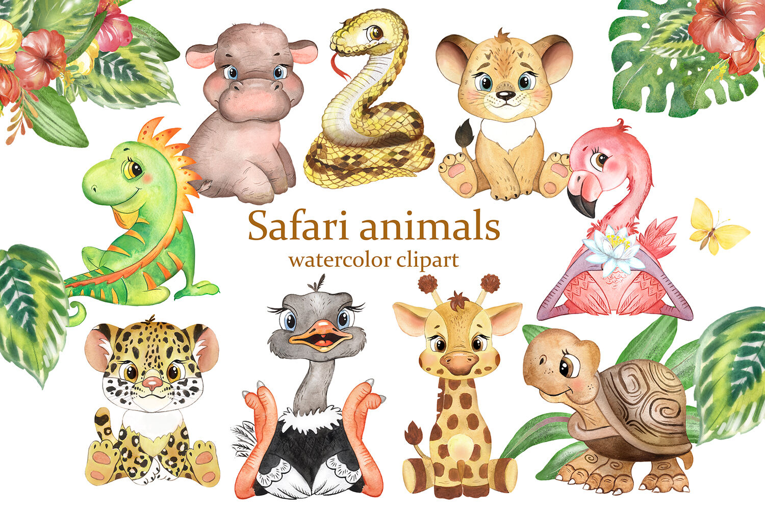 Safari animals clipart. Jungle animal. Watercolor African animals. By  Evgeniia Grebneva Painting | TheHungryJPEG