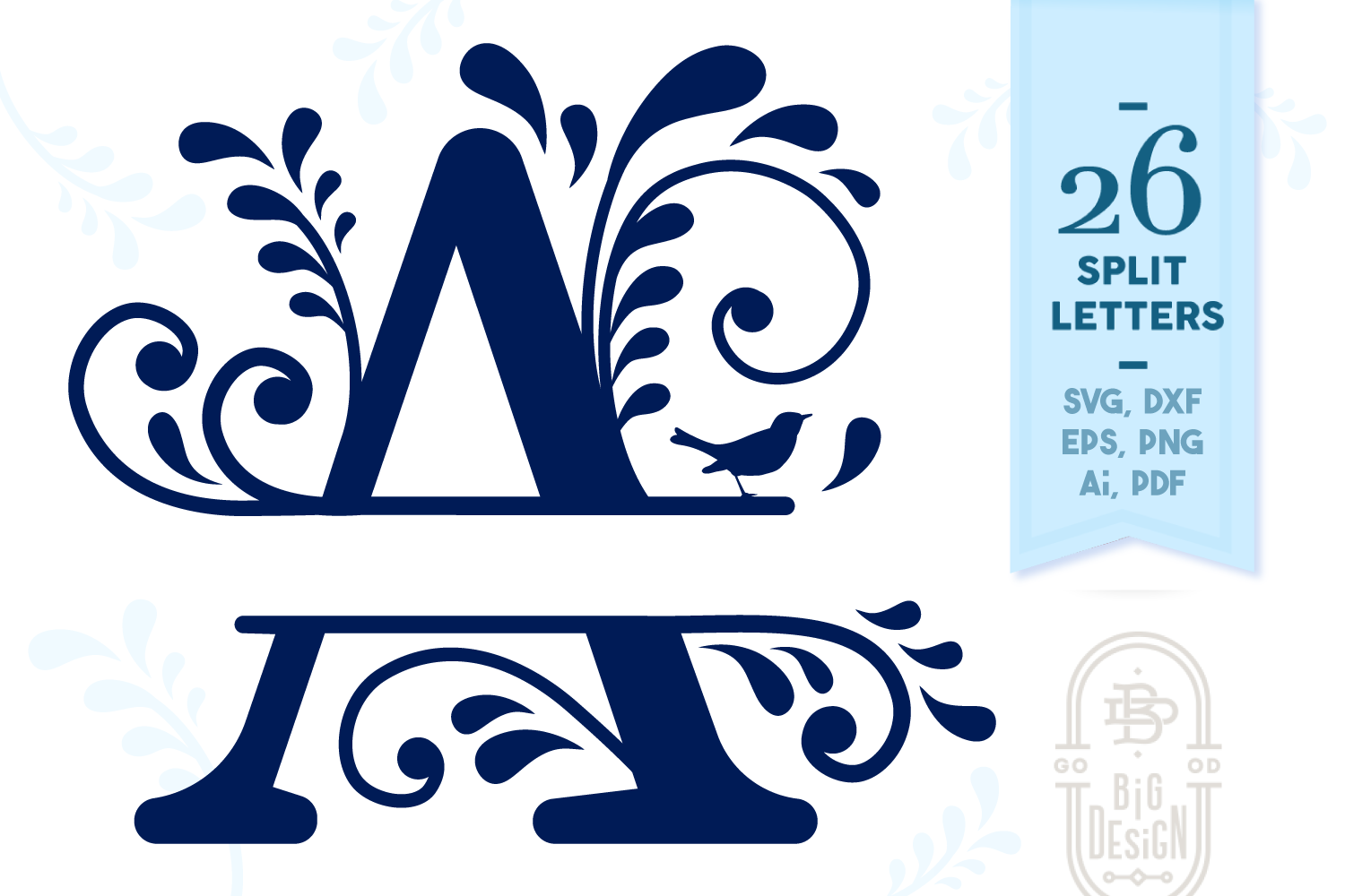 Split Monogram Alphabet With Flourishes Letters Svg By Big Design Thehungryjpeg