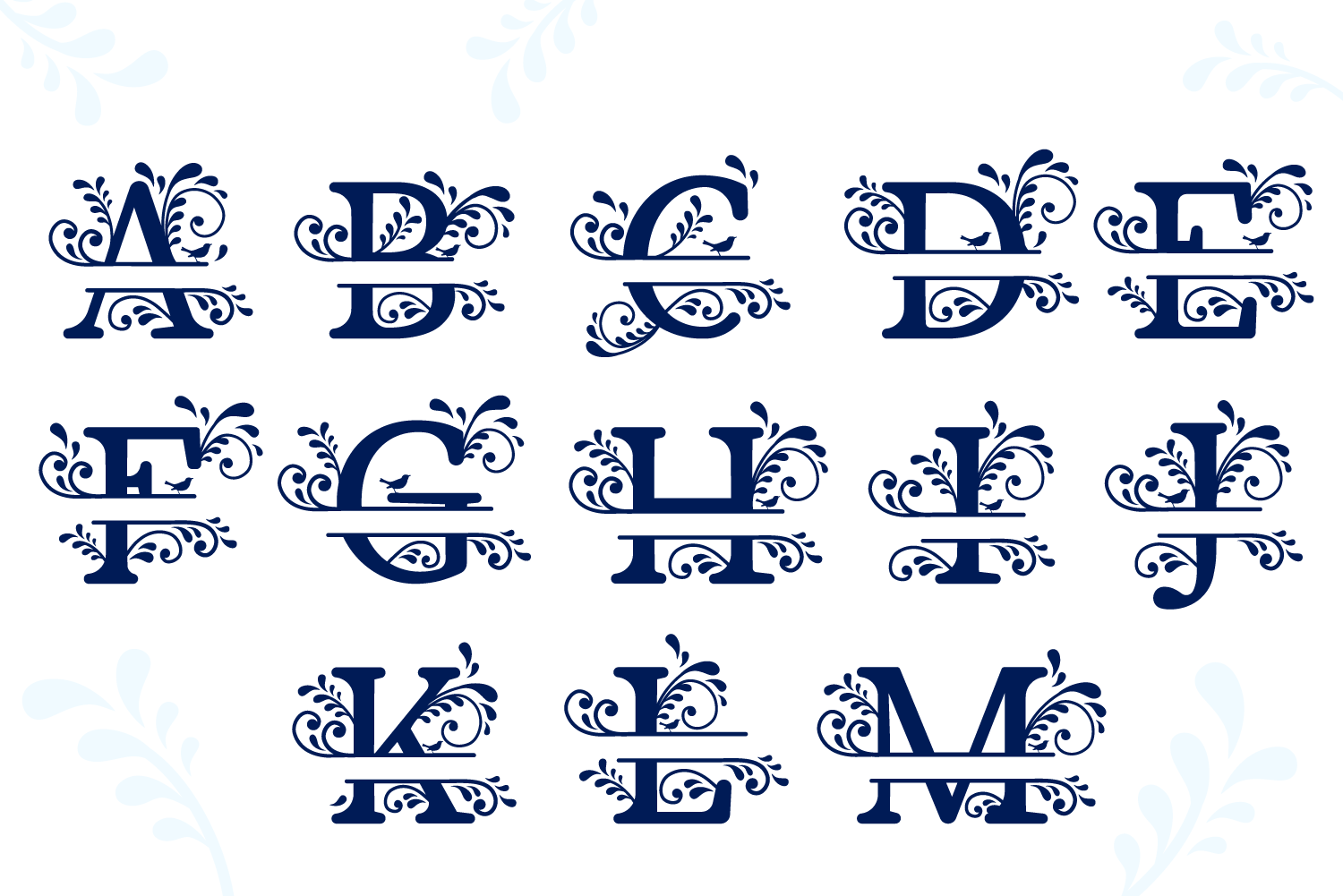 Download Split Monogram Alphabet With Flourishes Letters Svg By Big Design Thehungryjpeg Com