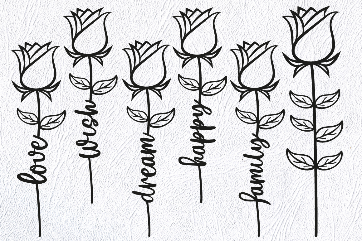 Rose Stem Word Love SVG Files for Cricut Line Art SVG Cut 