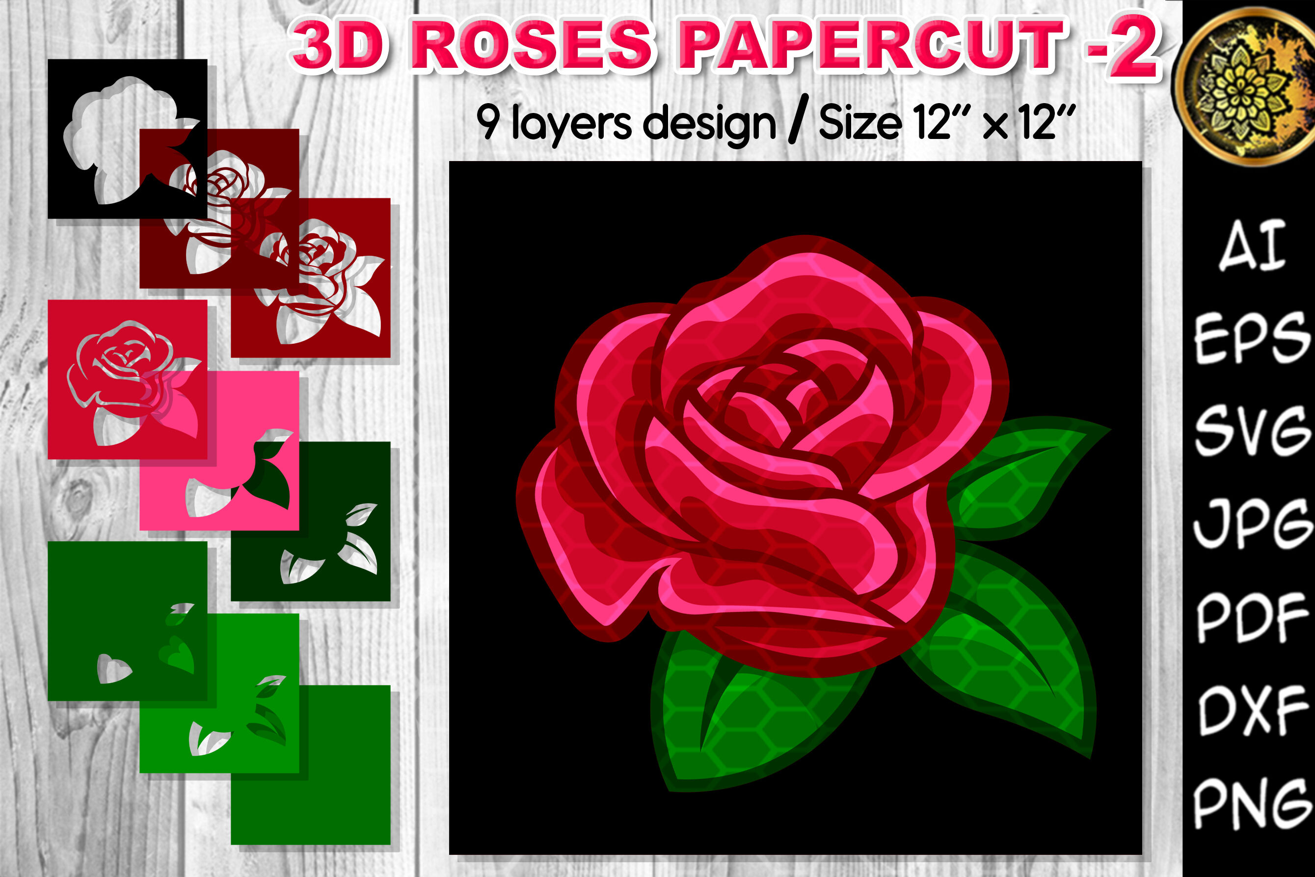 Download 3d Valentine Rose Flowers Multi Layered Flowers Papercut 2 By Mandala Creator Thehungryjpeg Com