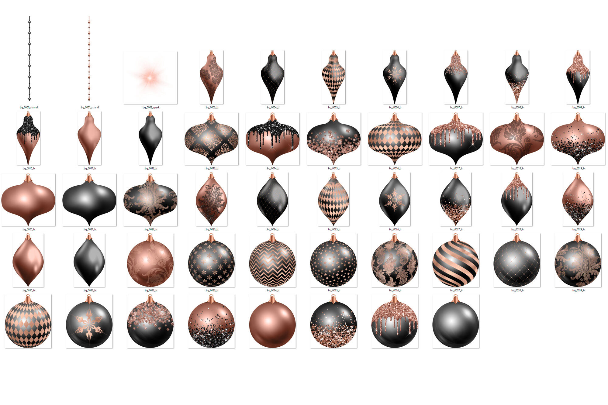 Black and Rose Gold Christmas Ornaments Clipart