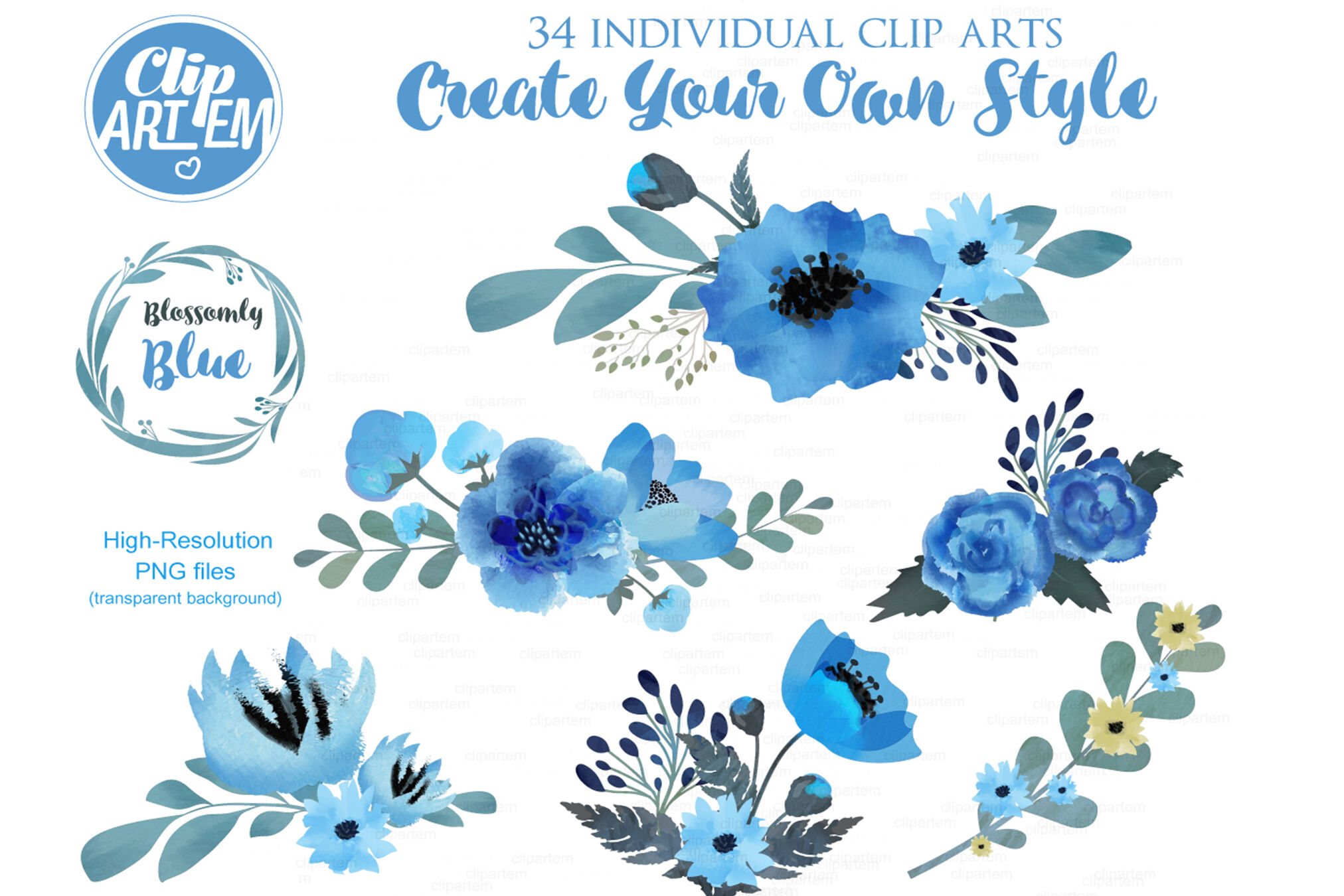 blue clip art flowers