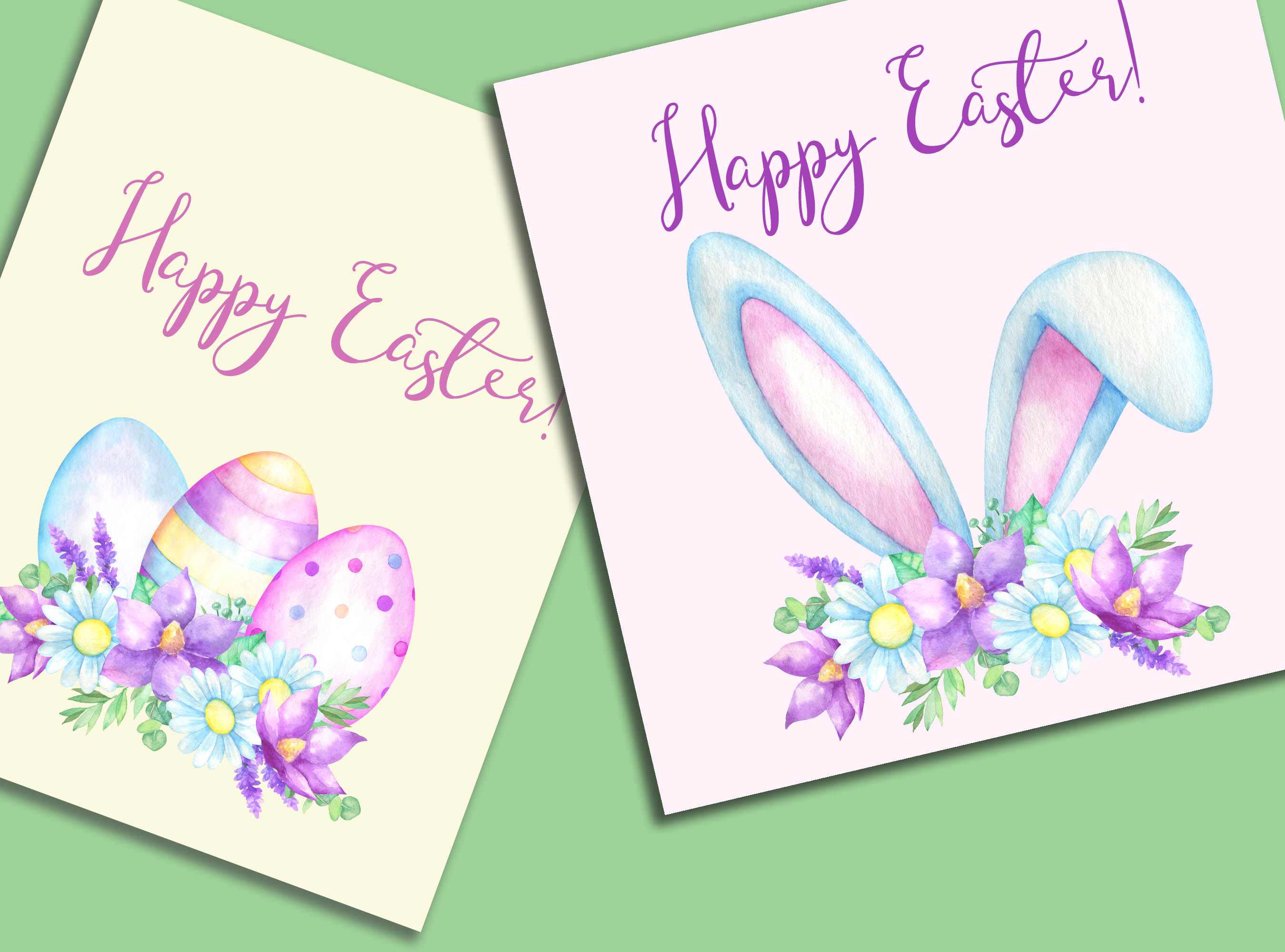 Watercolor Easter clipart bunny ears paws Easter eggs flowers PNG By  VilenaArt