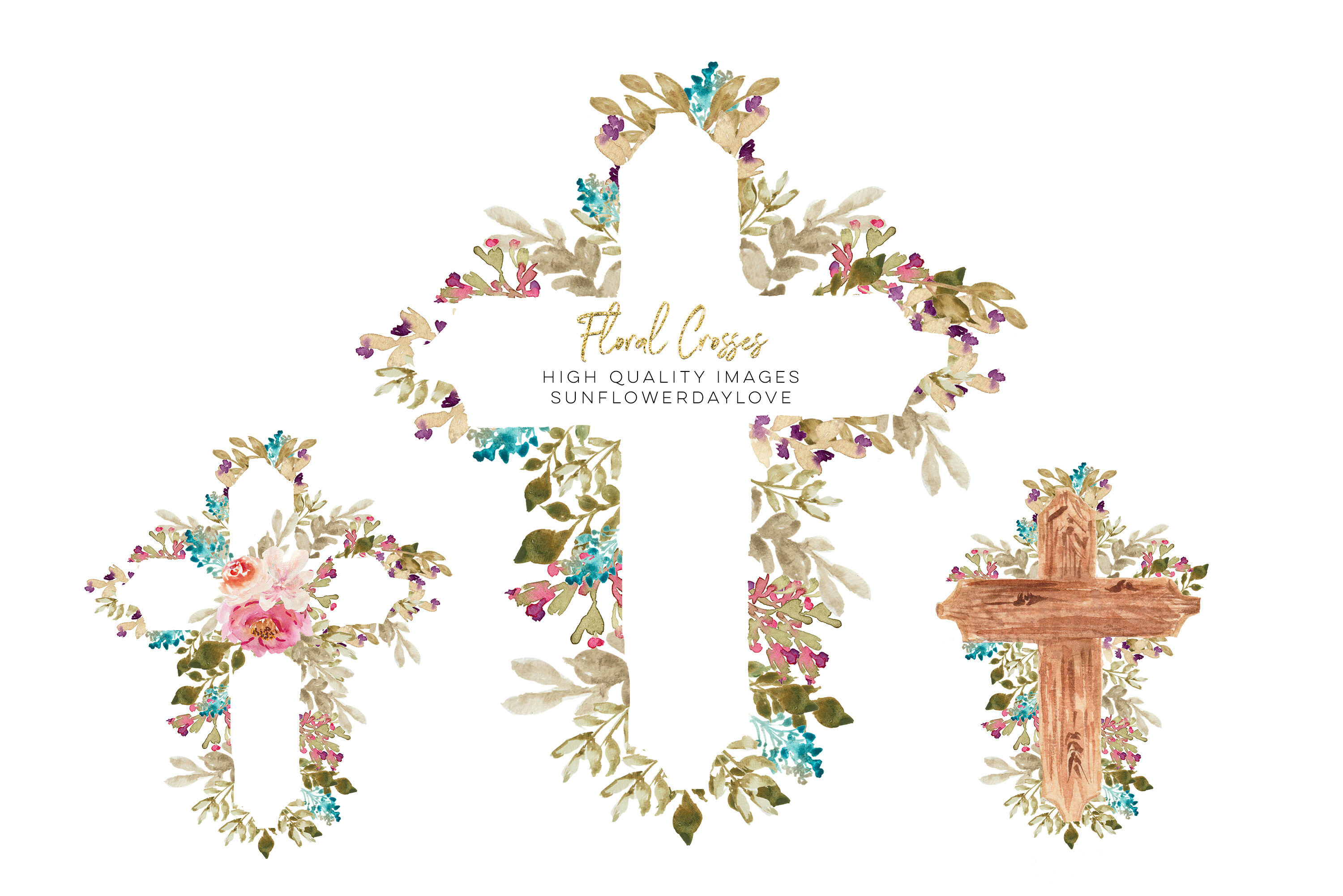 Download Rustic Wood Cross clipart, Watercolor Floral Crosses ...