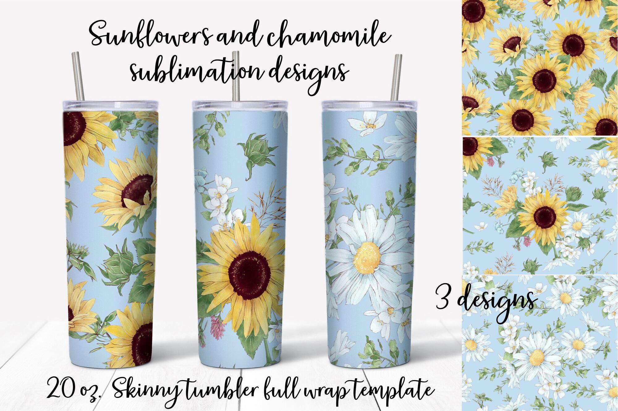Spring sublimation design. Skinny tumbler wrap design. By Yuliya Art