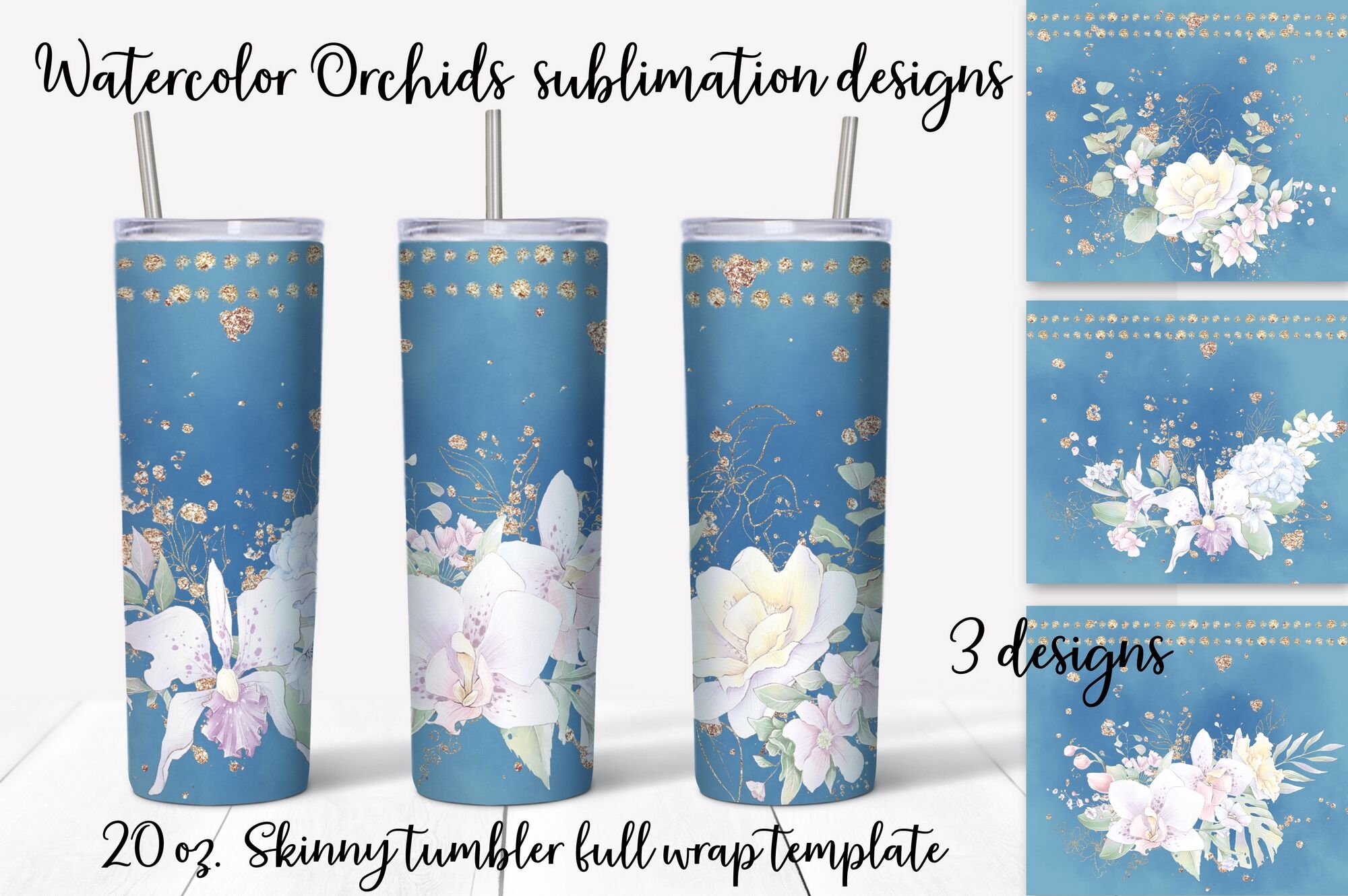 Watercolor Floral Sublimation Designs For Tumbler Downloads Watercolor flower Skinny Tumbler Templates 20oz Design PNG Commercial Use 2022