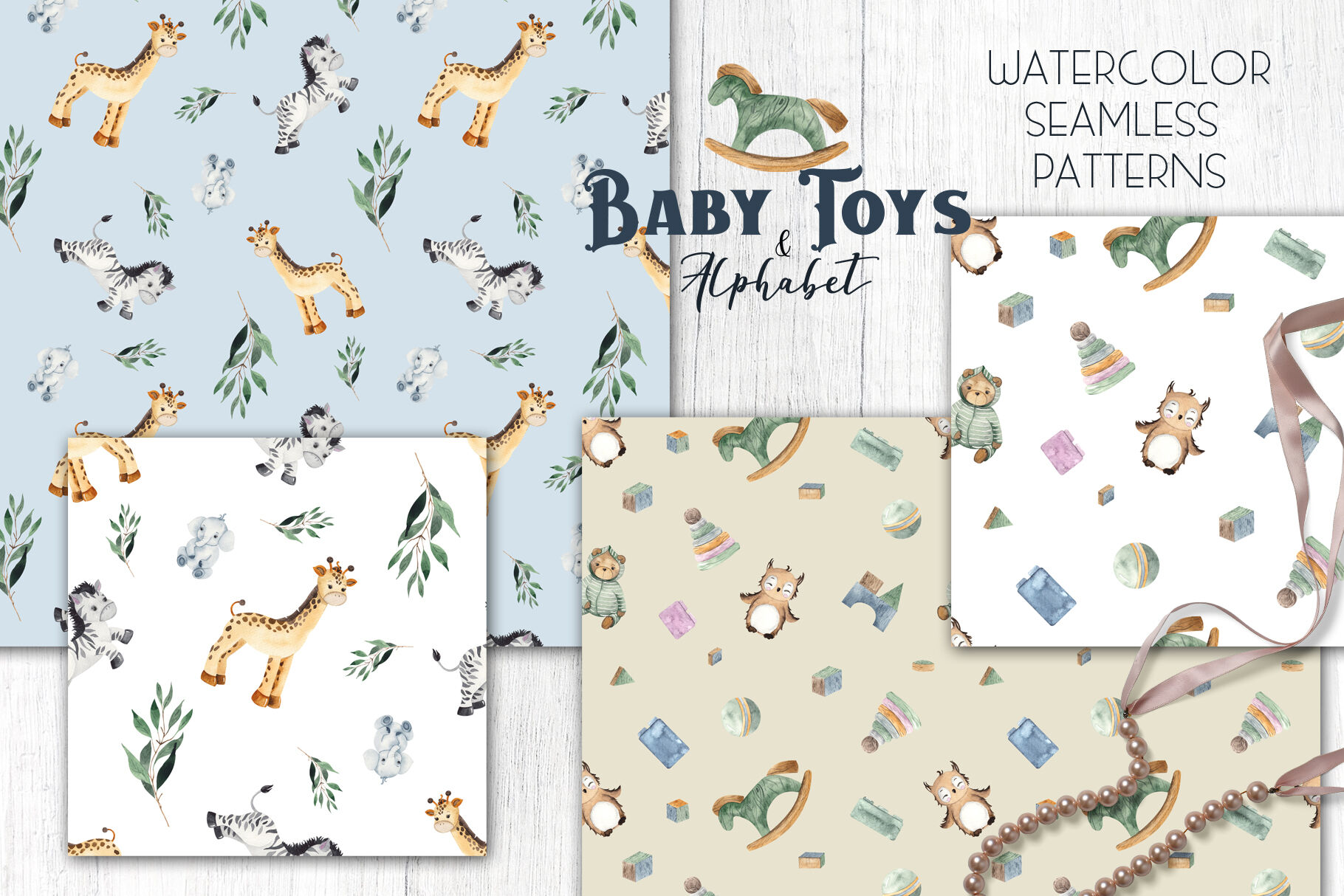 Watercolor Baby Toys & Alphabet By Ana Sakuta | TheHungryJPEG