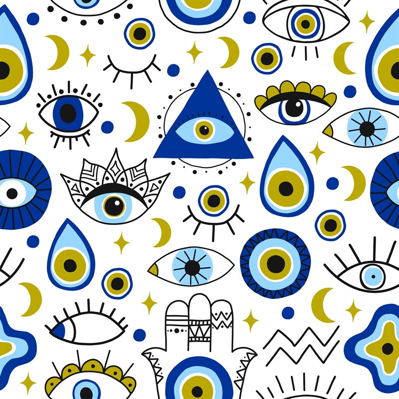 Abstract eyes pattern. Evil hand drawn turkish eyes trendy backdrop. C ...