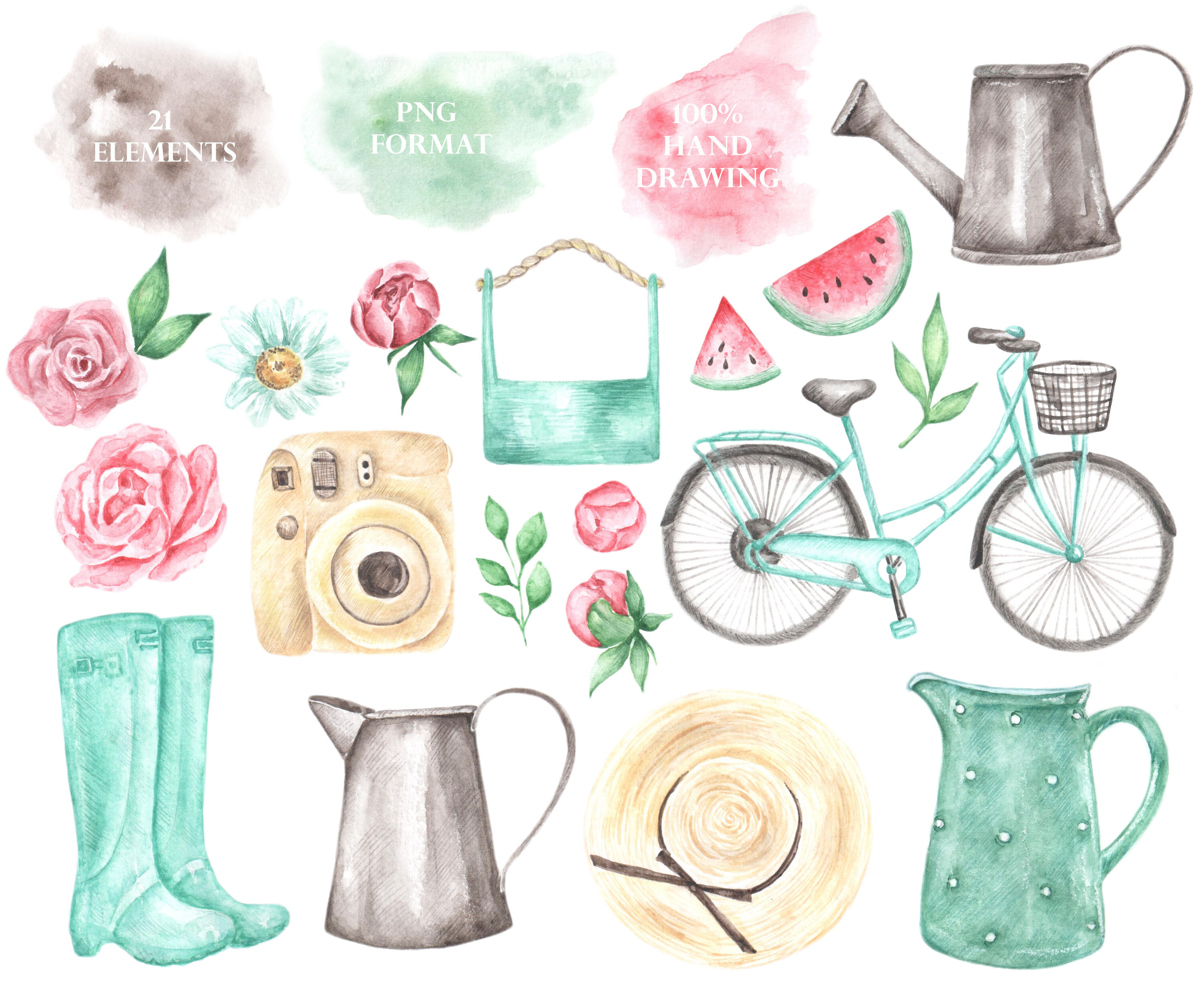 Watercolor Summer Clipart Set of 20 Files by ArtisticTimberStudio