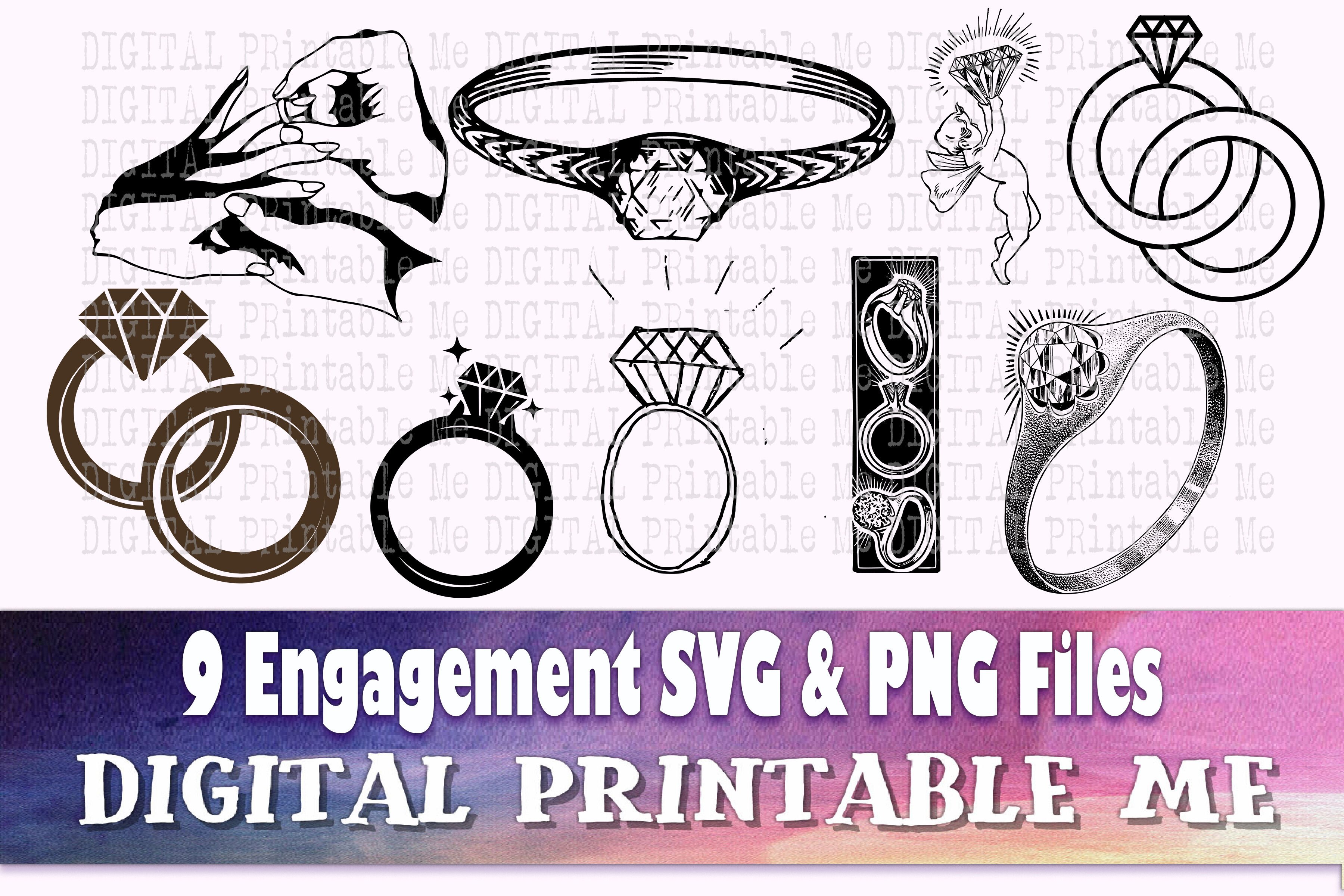 Engagement Ring Silhouette Diamond Wedding Band Svg Bundle Png Prop By Digitalprintableme Thehungryjpeg Com