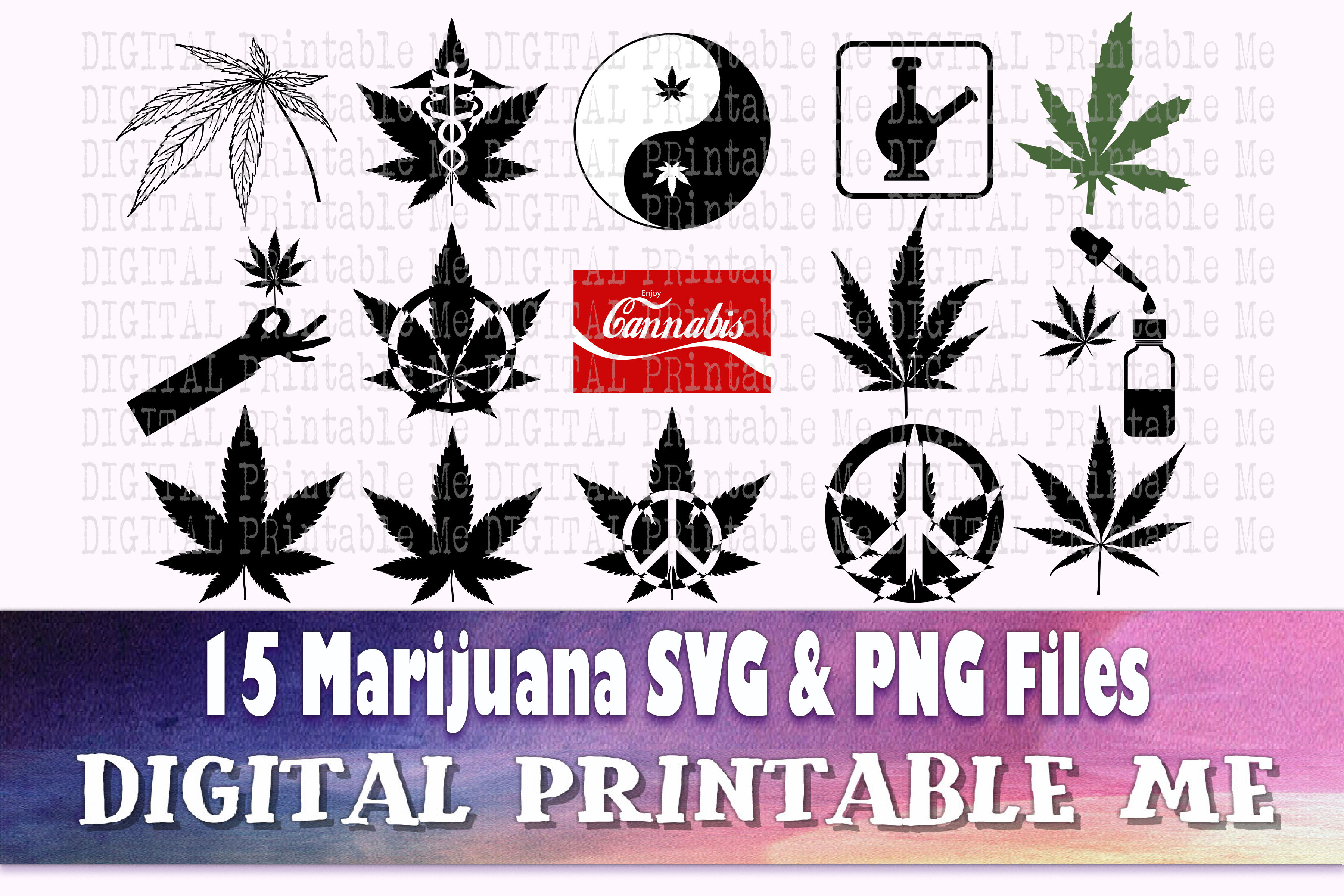 Download Weed svg, Cannabis silhouette bundle, 15 images, Marijuana plant, bong By DigitalPrintableMe ...