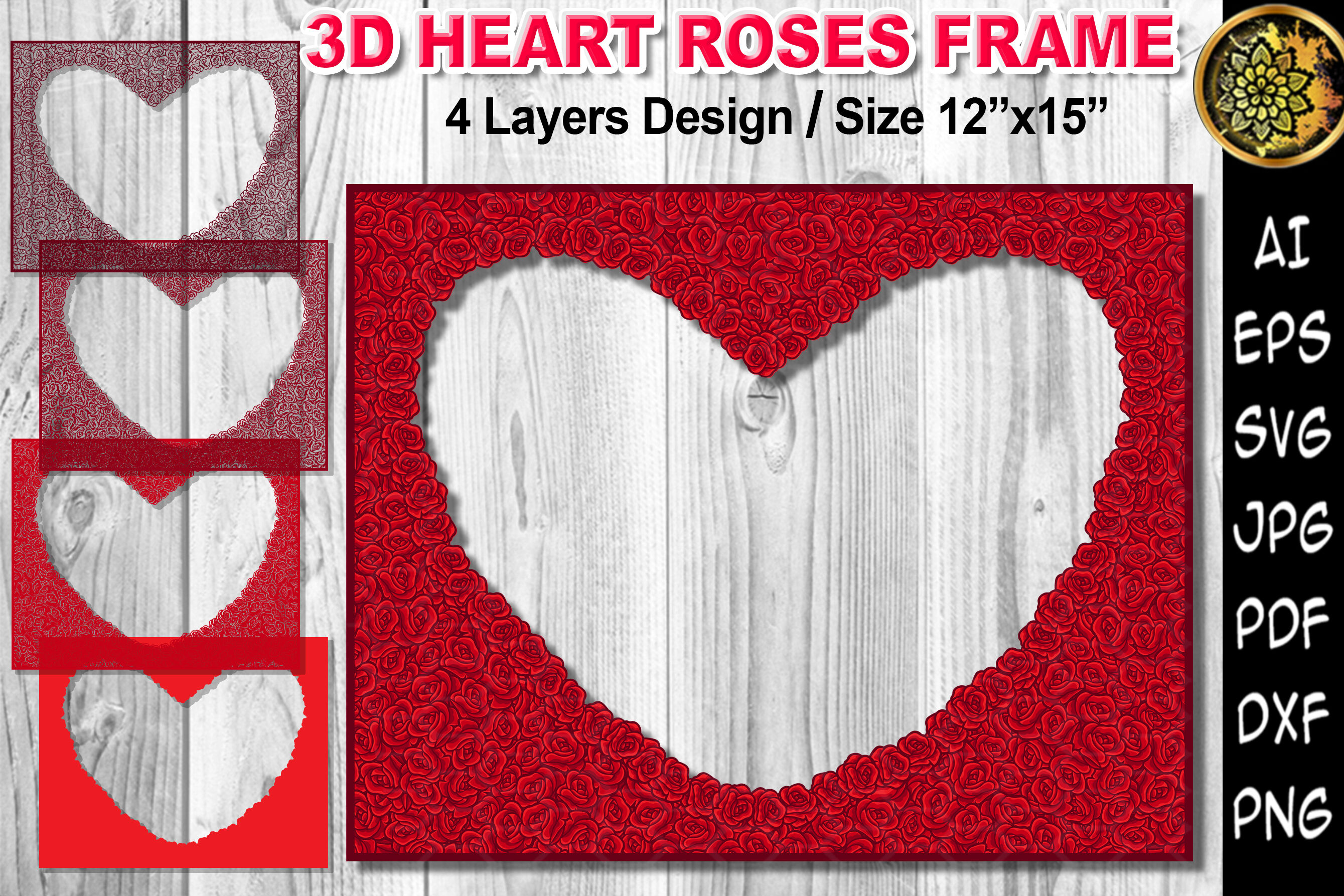 3d Heart Red Roses Layered Design Frame Svg Papercut By Mandala Creator Thehungryjpeg Com