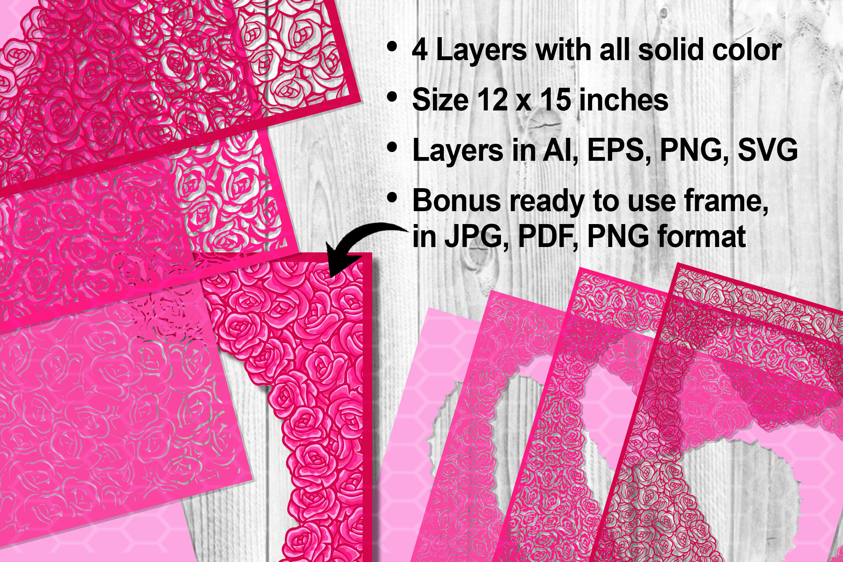 Download 3d Heart Pink Roses Layered Design Frame Svg Papercut By Mandala Creator Thehungryjpeg Com