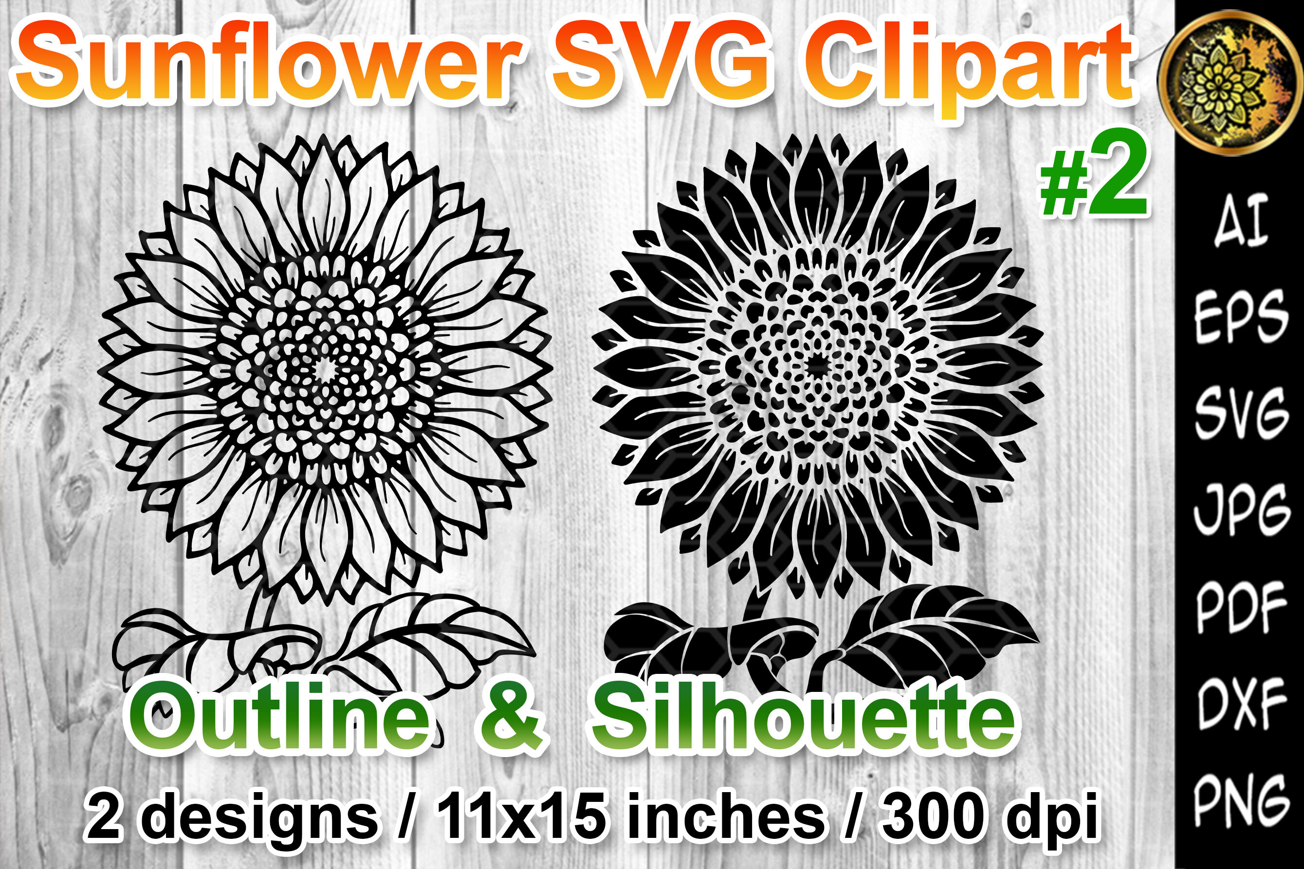 Sunflower Svg 2 Versions In 1 Silhouette Outline V 2 By Mandala Creator Thehungryjpeg Com