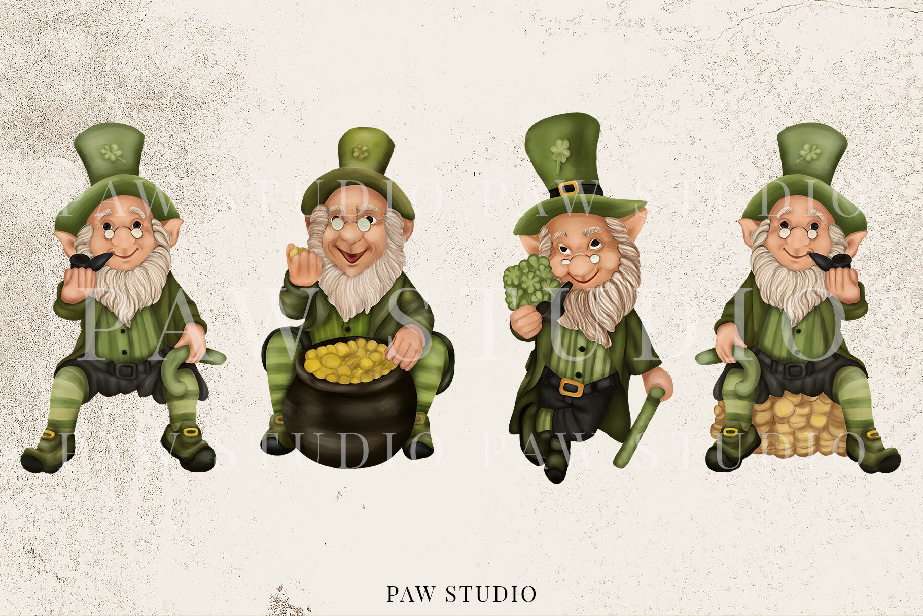 St. Patrick's Day Clipart Leprechaun Shamrock Clover By Paw Studio