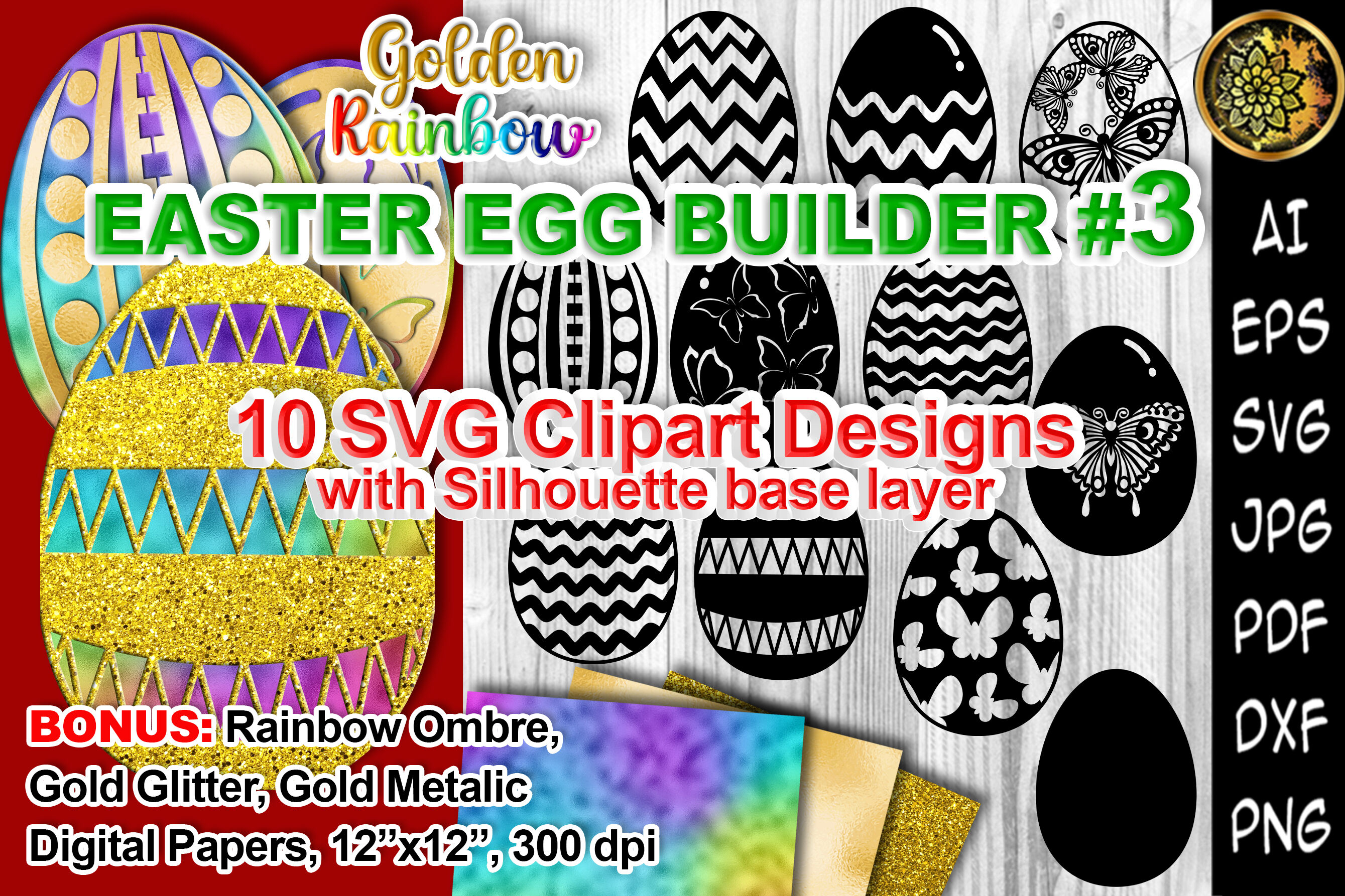 Download Golden Rainbow Easter Egg Builder Svg Layered Clipart 3 By Mandala Creator Thehungryjpeg Com