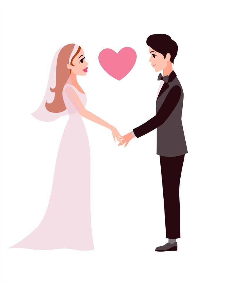 Bride and groom. Cartoon happy romantic couple hold hands, young wife By  YummyBuum | TheHungryJPEG
