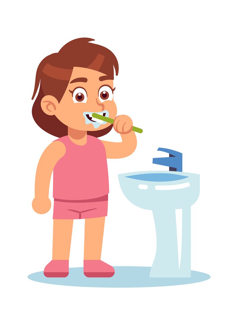 Girl brushing teeth. Cute child in bathroom morning and evening routin By  YummyBuum | TheHungryJPEG