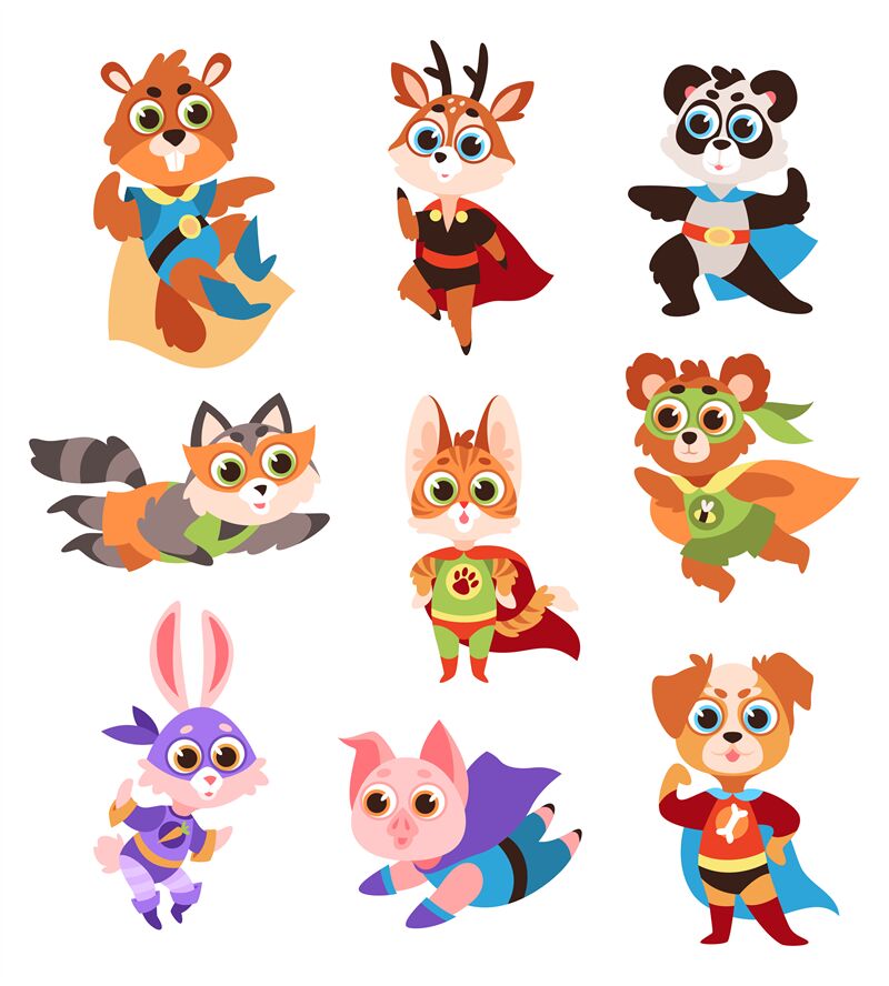Hero animals characters. Cute children animals superheroes in active p By  YummyBuum | TheHungryJPEG