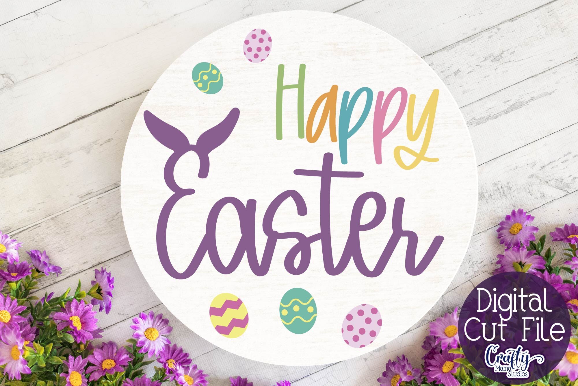 Happy Easter SVG, Easter Round Sign, Welcome Sign Easter Egg By Crafty