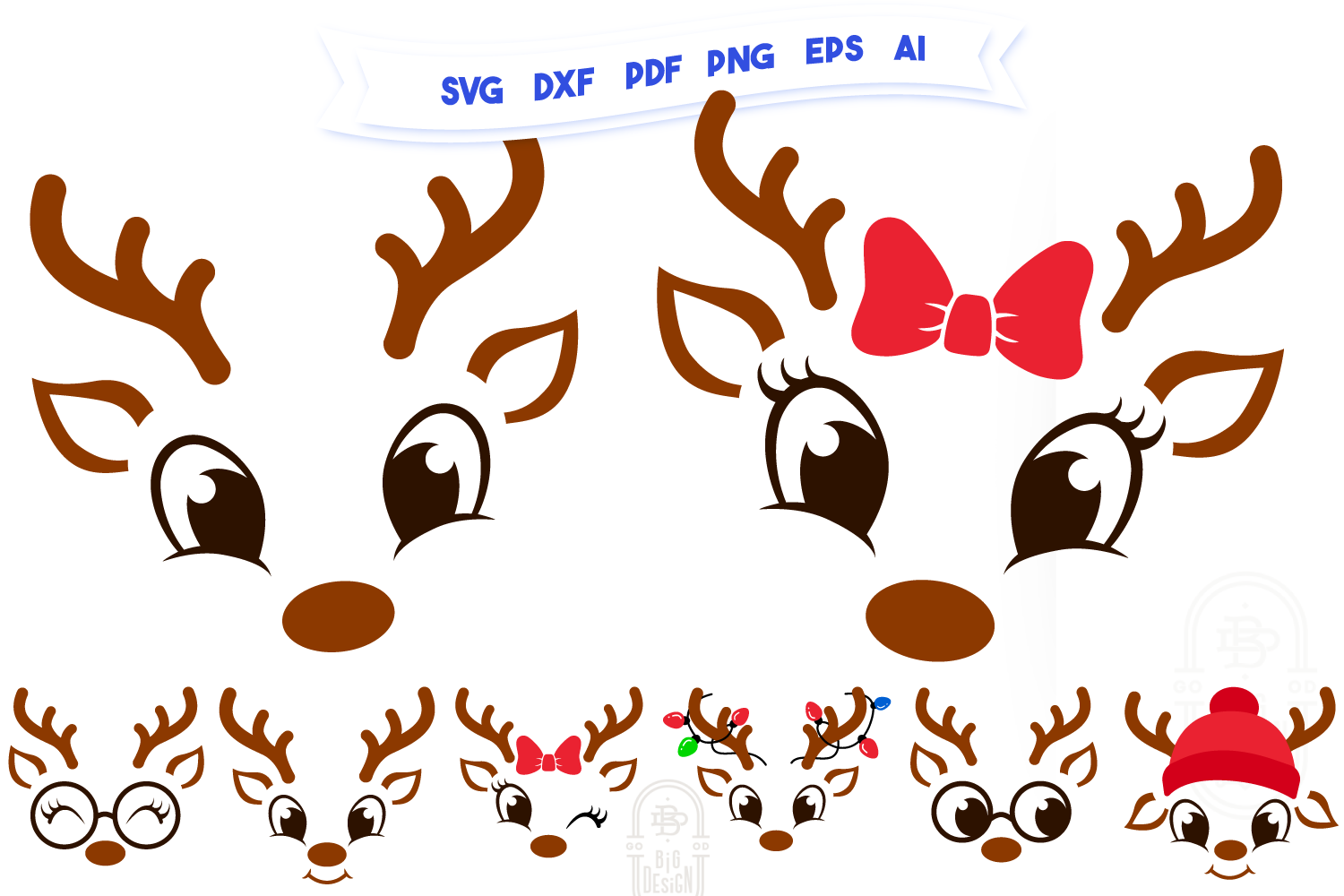 Christmas SVG - Cute Reindeers SVG Chris Bundle By Big Design