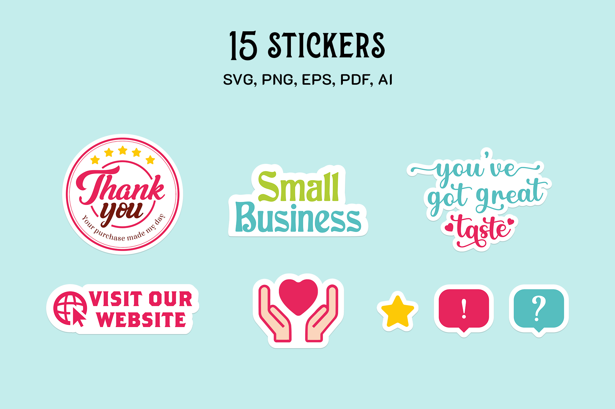 Thank You Stickers Round Stickers Bundle PNG Small business
