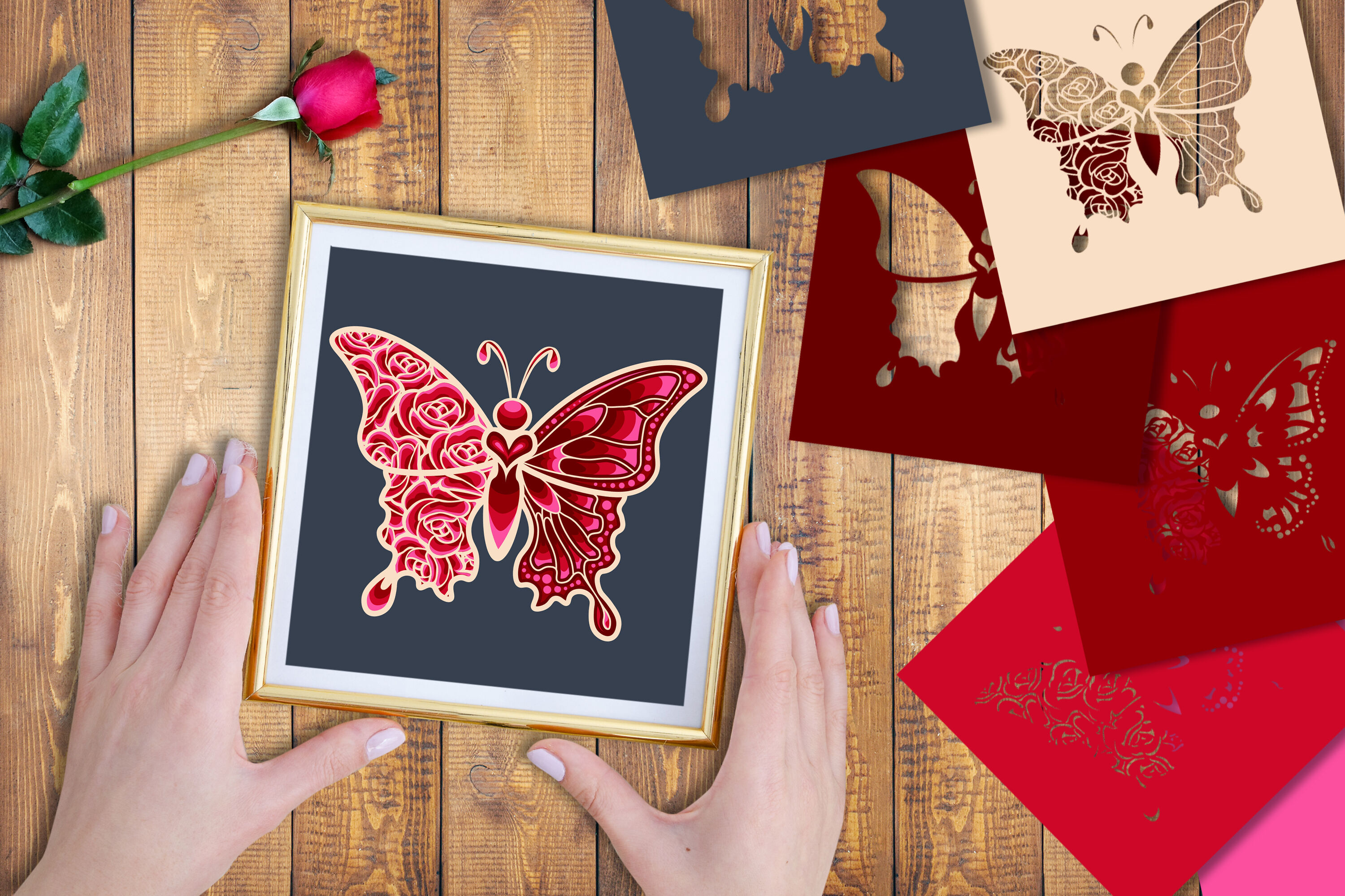 Download 3D Layered Roses Butterfly SVG Papercut Template By ...