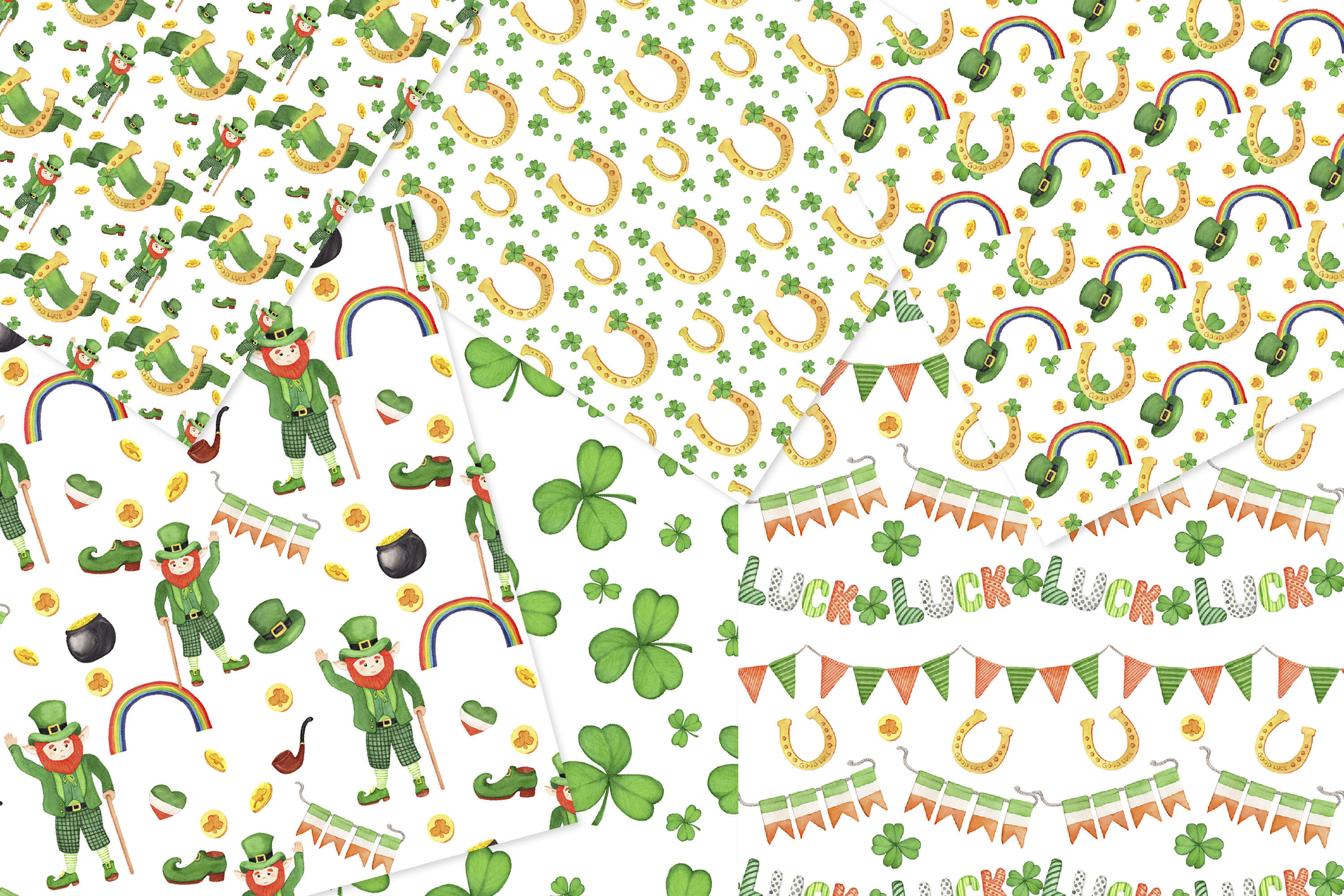 Pot o' Gold St Shamrock Patricks Day Scrapbooking Sticker Set Irish 