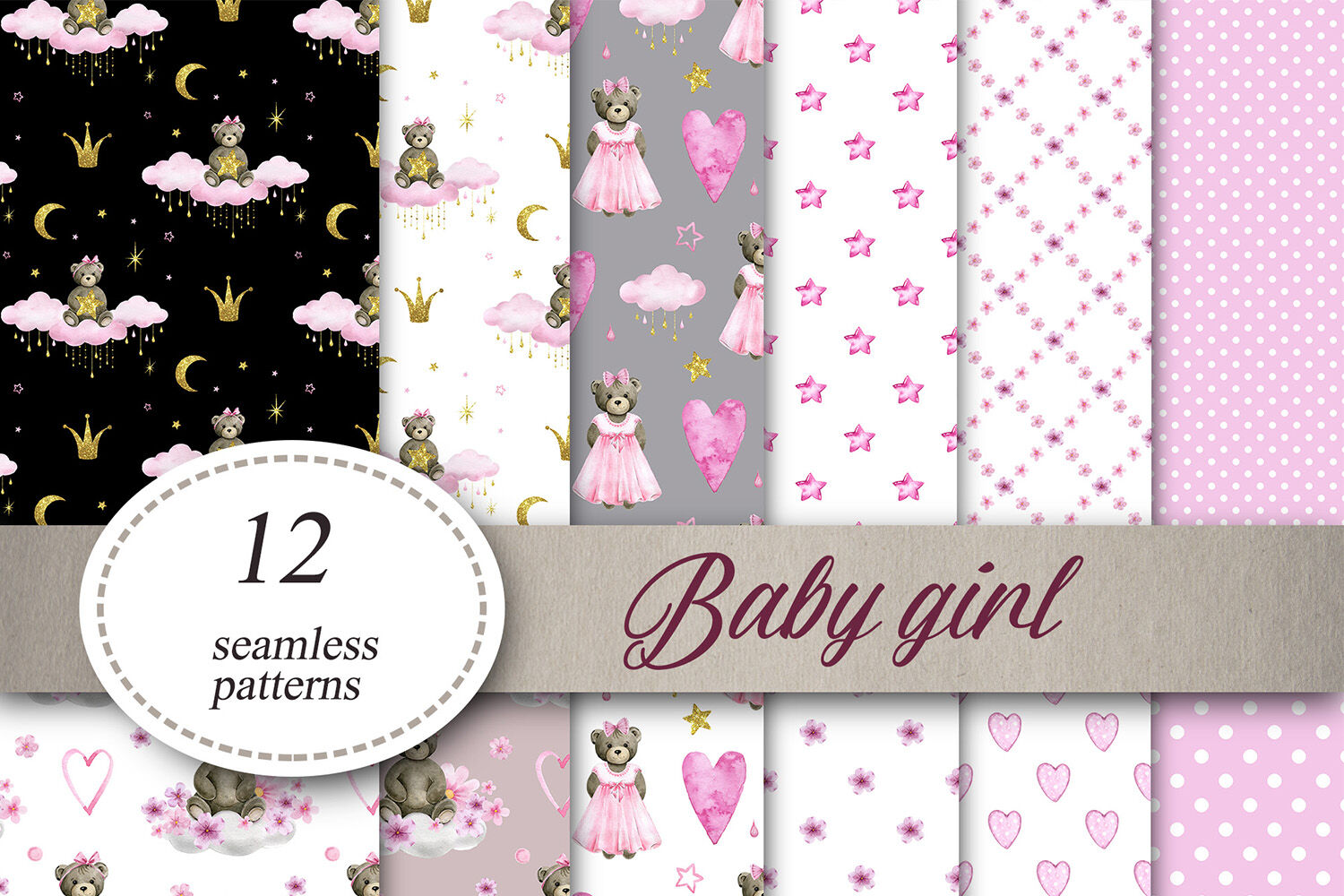 Baby Girl Digital Paper 12 x 12 scrapbook paper pink Texture 12 prin By  DigitalPrintableMe