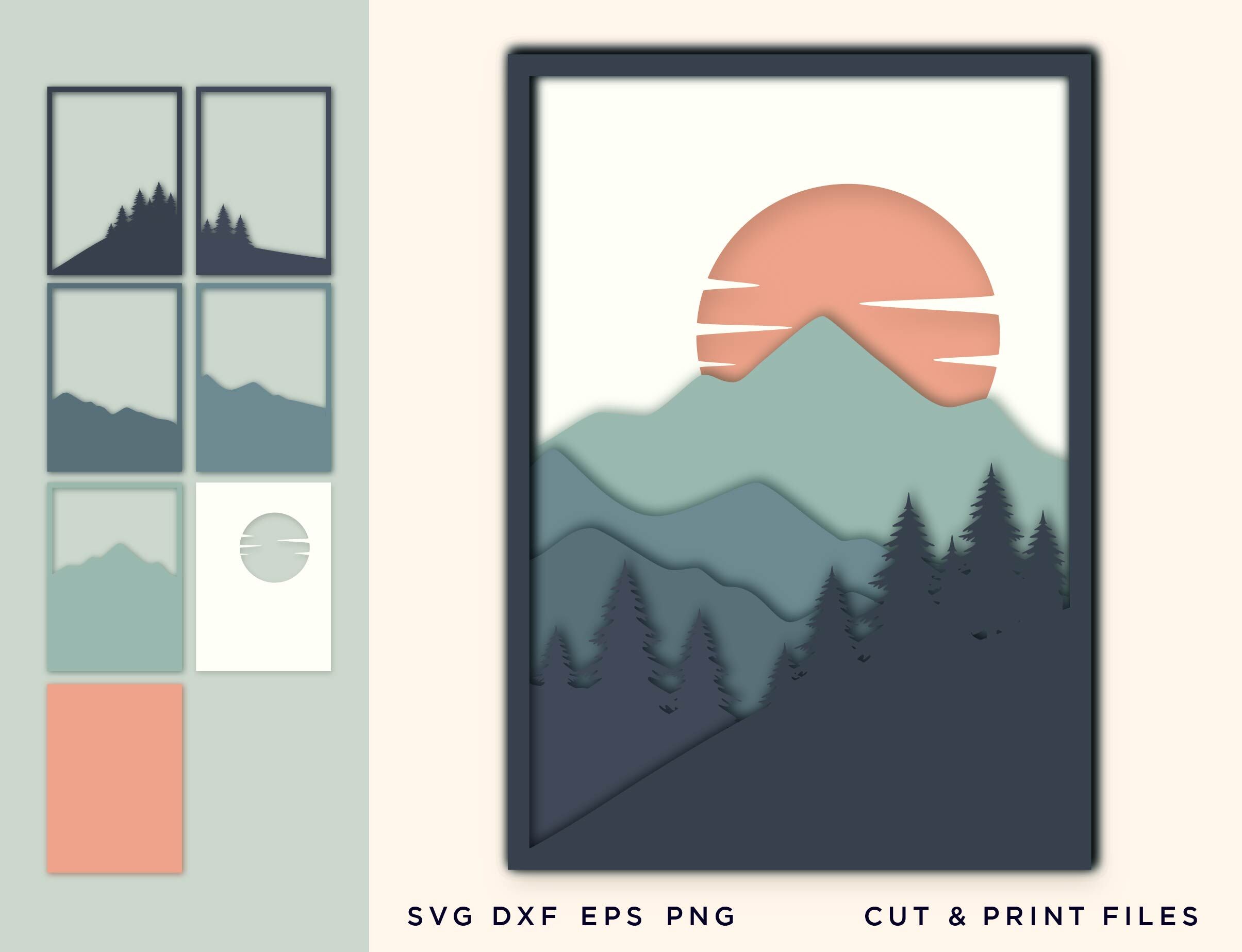 Download File For Cricut Layered Mountain Svg Forest Laser By 2dooart Thehungryjpeg Com