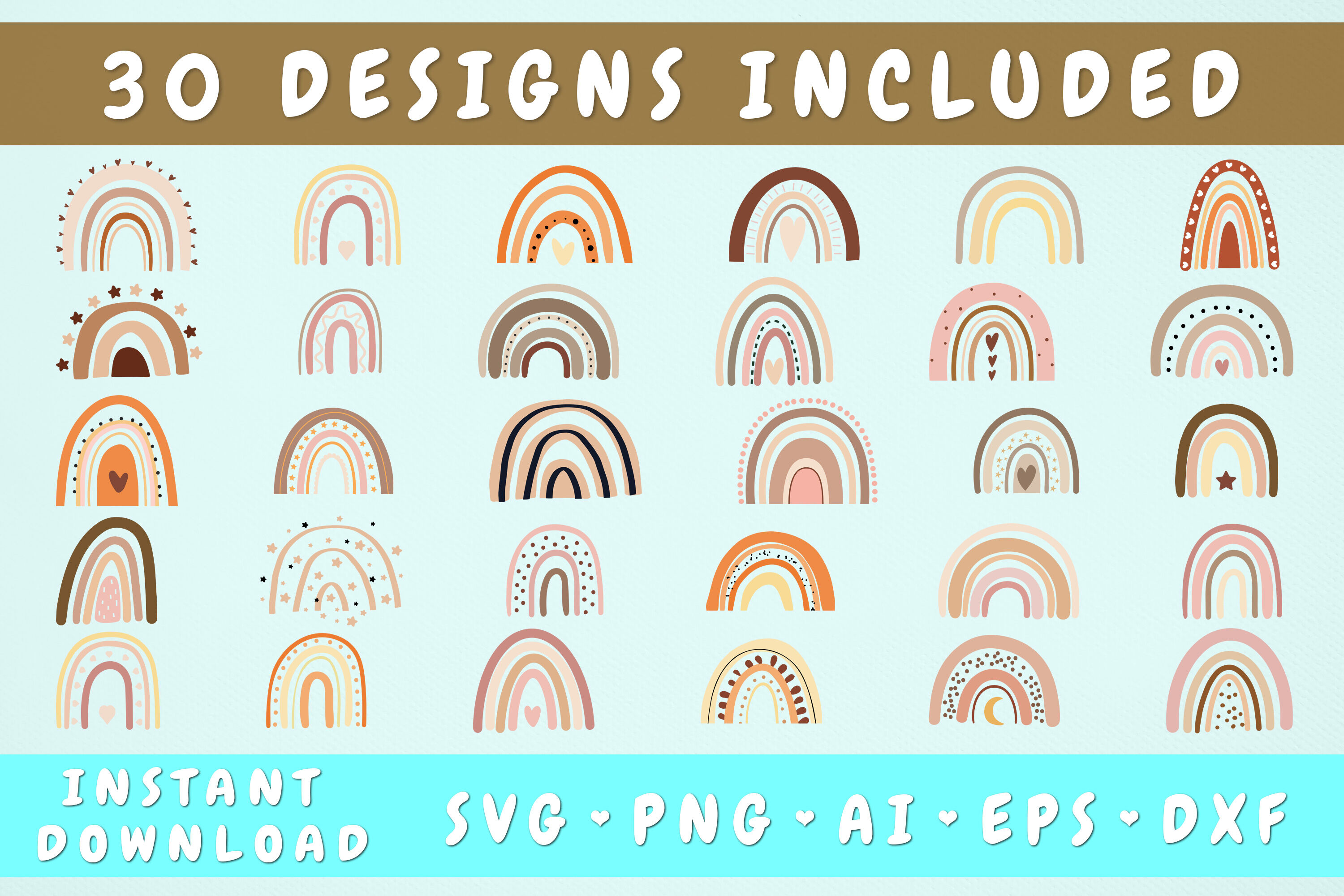 Download Hand Drawn Boho Rainbow Svg Bundle 30 Designs By Lemonstudiocreations Thehungryjpeg Com