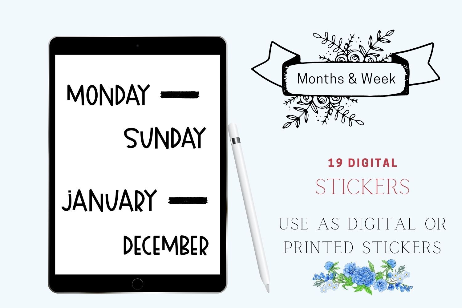 Days of the Week Stickers for planners, Journaling Stickers By Old  Continent Design