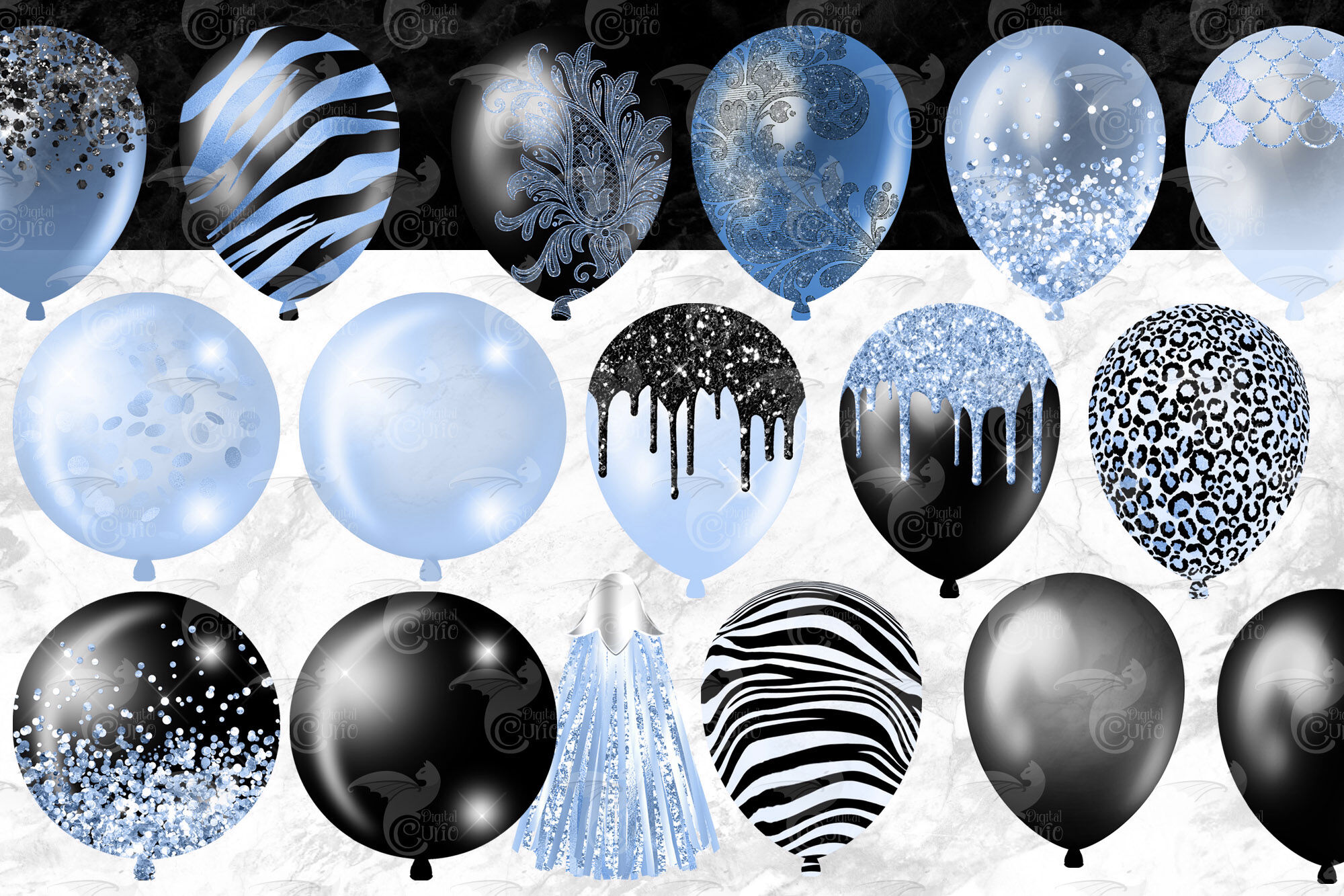 Black and Silver Party Decorations Clipart By Digital Curio