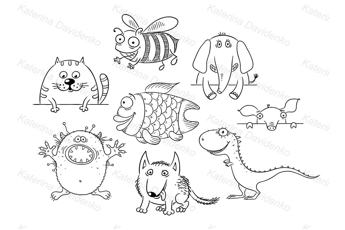 Funny big-eyed cartoon animals set By Optimistic Kids Art | TheHungryJPEG