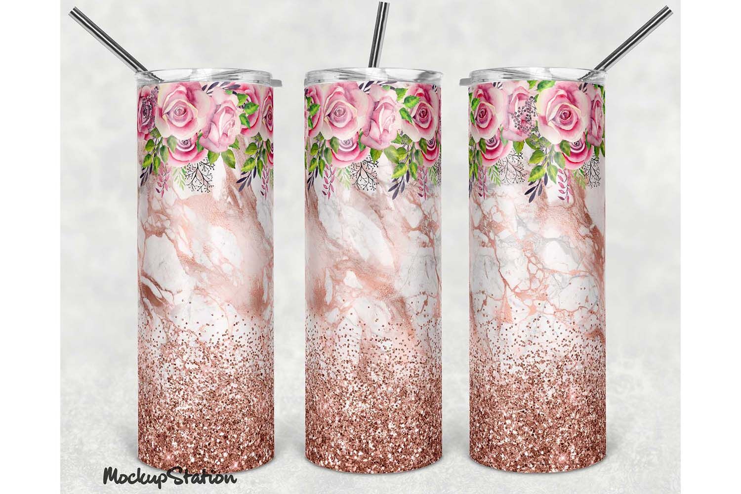 Pink Glitter 30oz Skinny Tumbler Design Sublimation PNG By