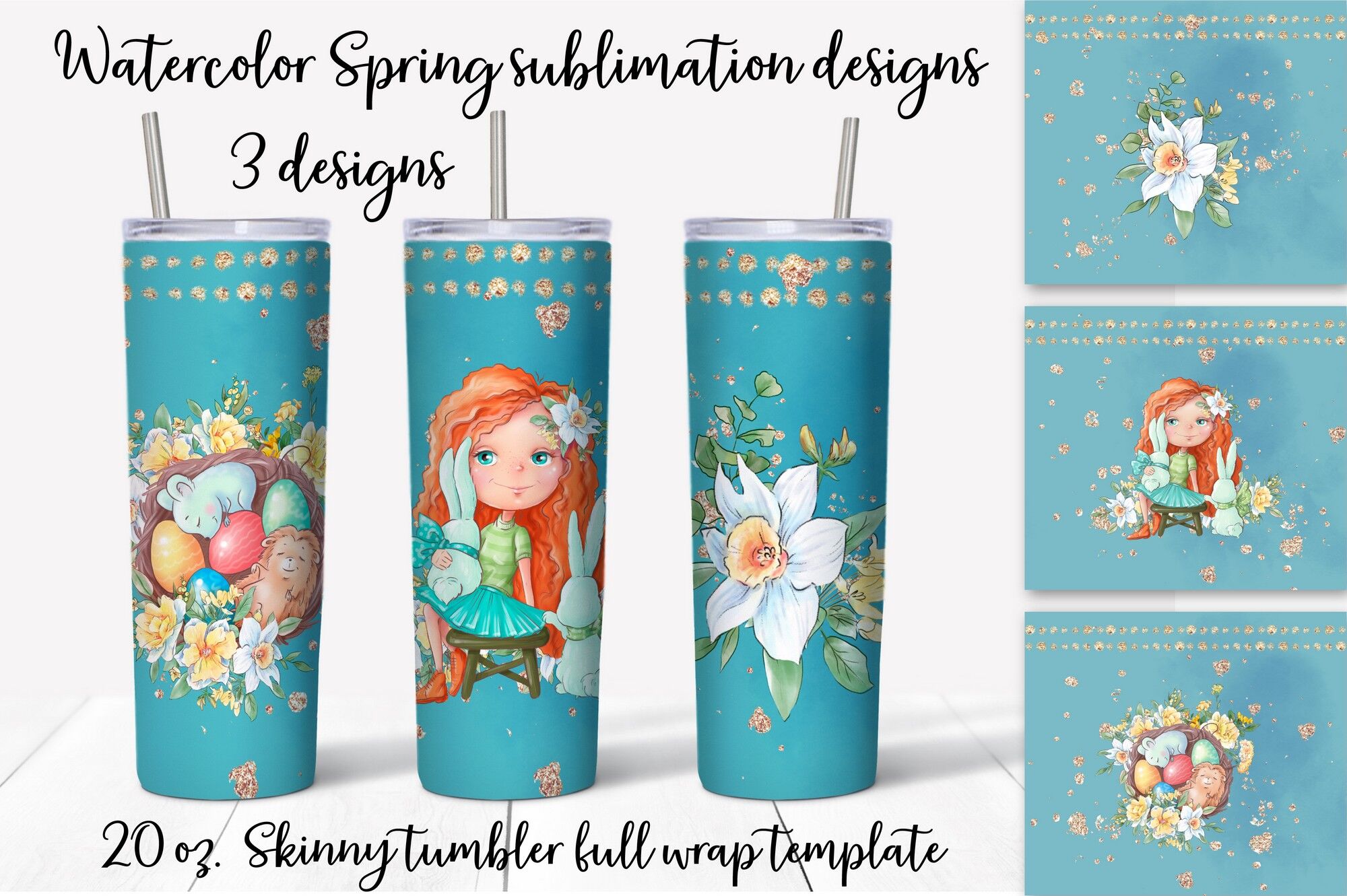 Spring sublimation design. Skinny tumbler wrap design. By Yuliya Art