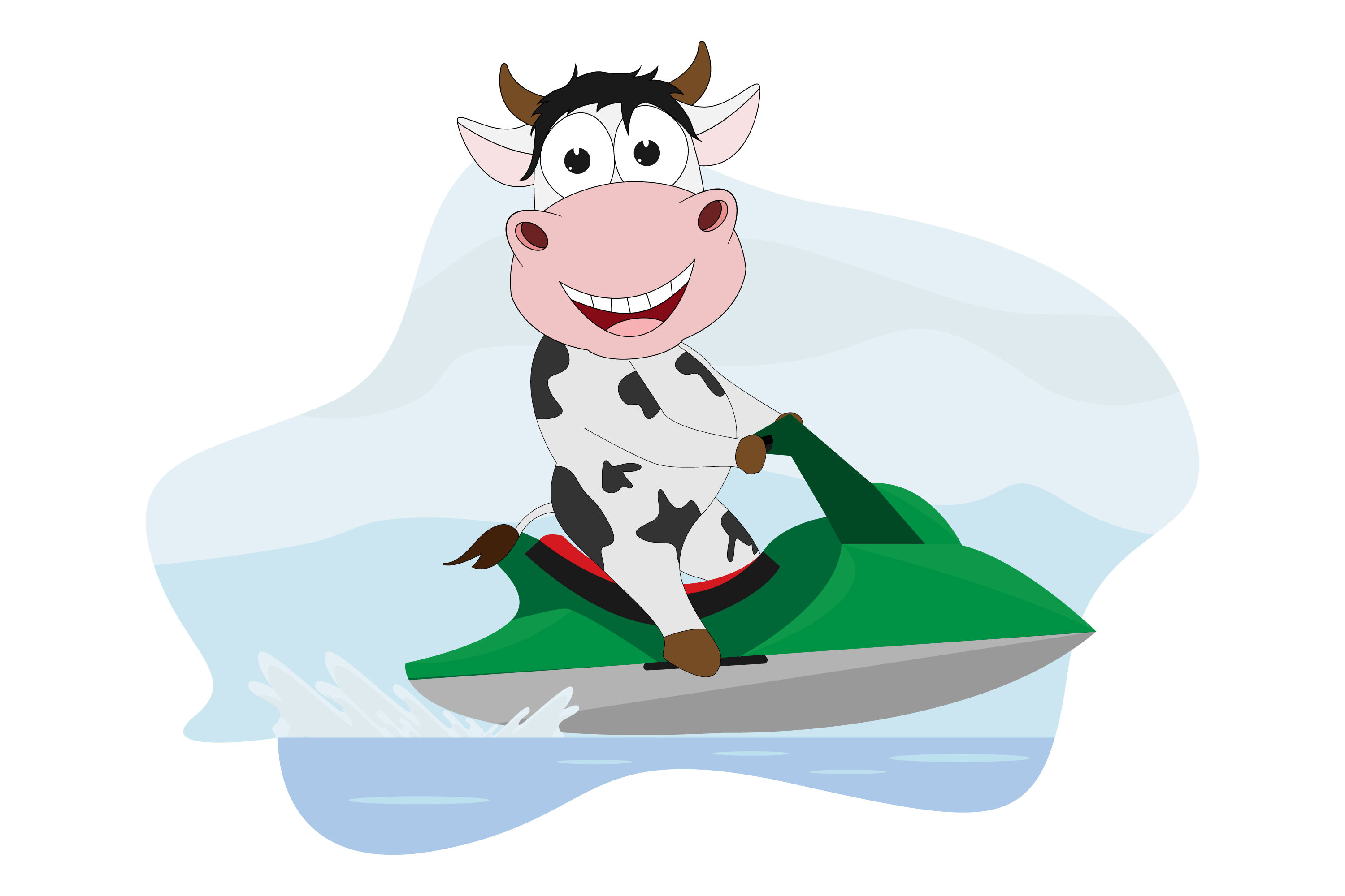 cute cow cartoon ride speedboat By CurutDesign | TheHungryJPEG