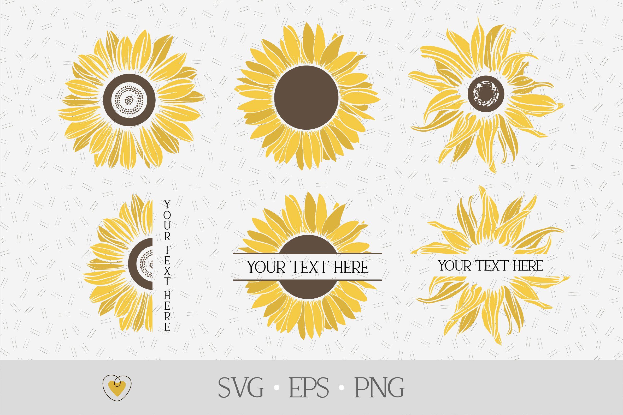 Sunflower Line Monogram SVG  Sunflower Split Monogram PNG