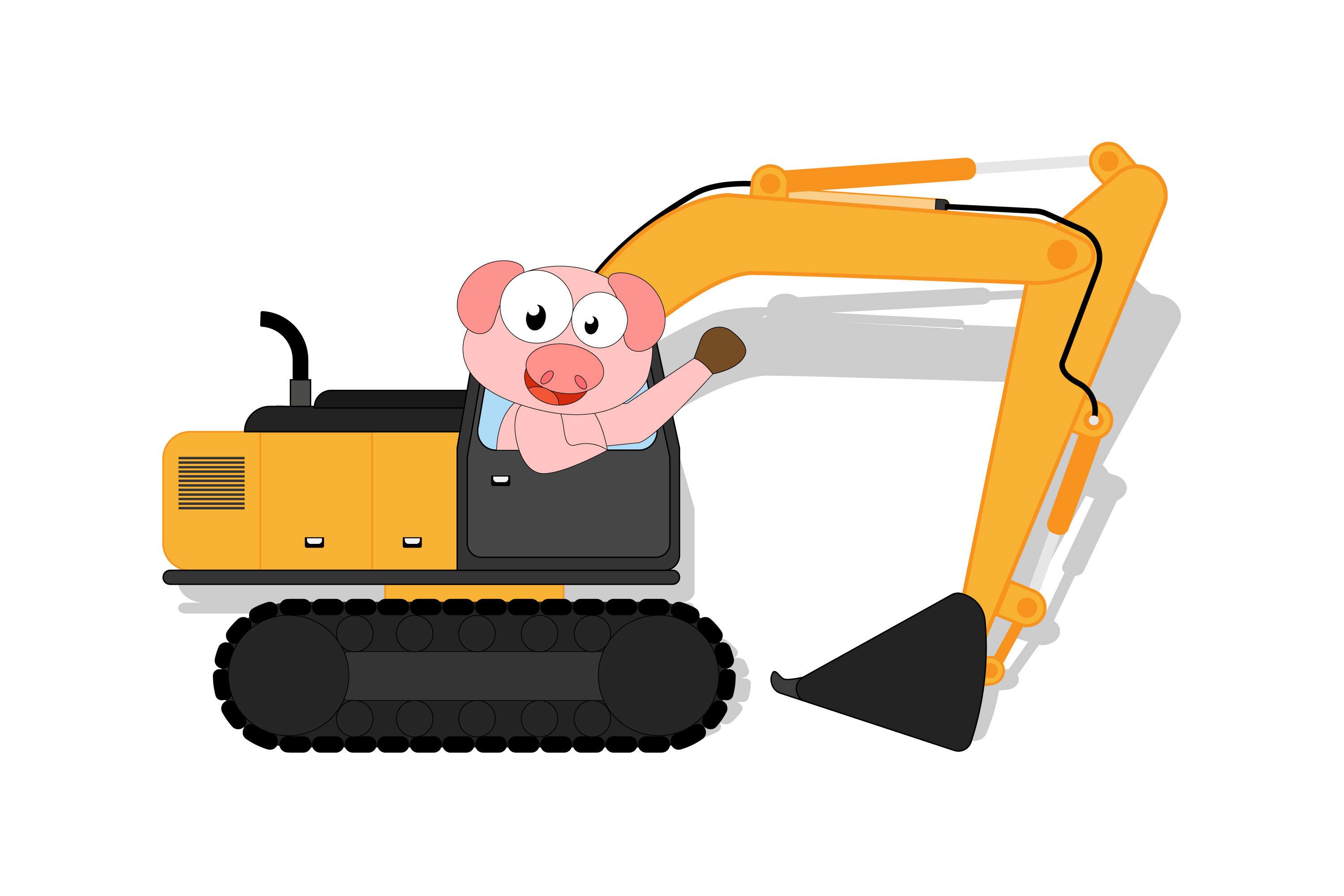 Download Cute Pig Cartoon Ride Excavator By Curutdesign Thehungryjpeg Com