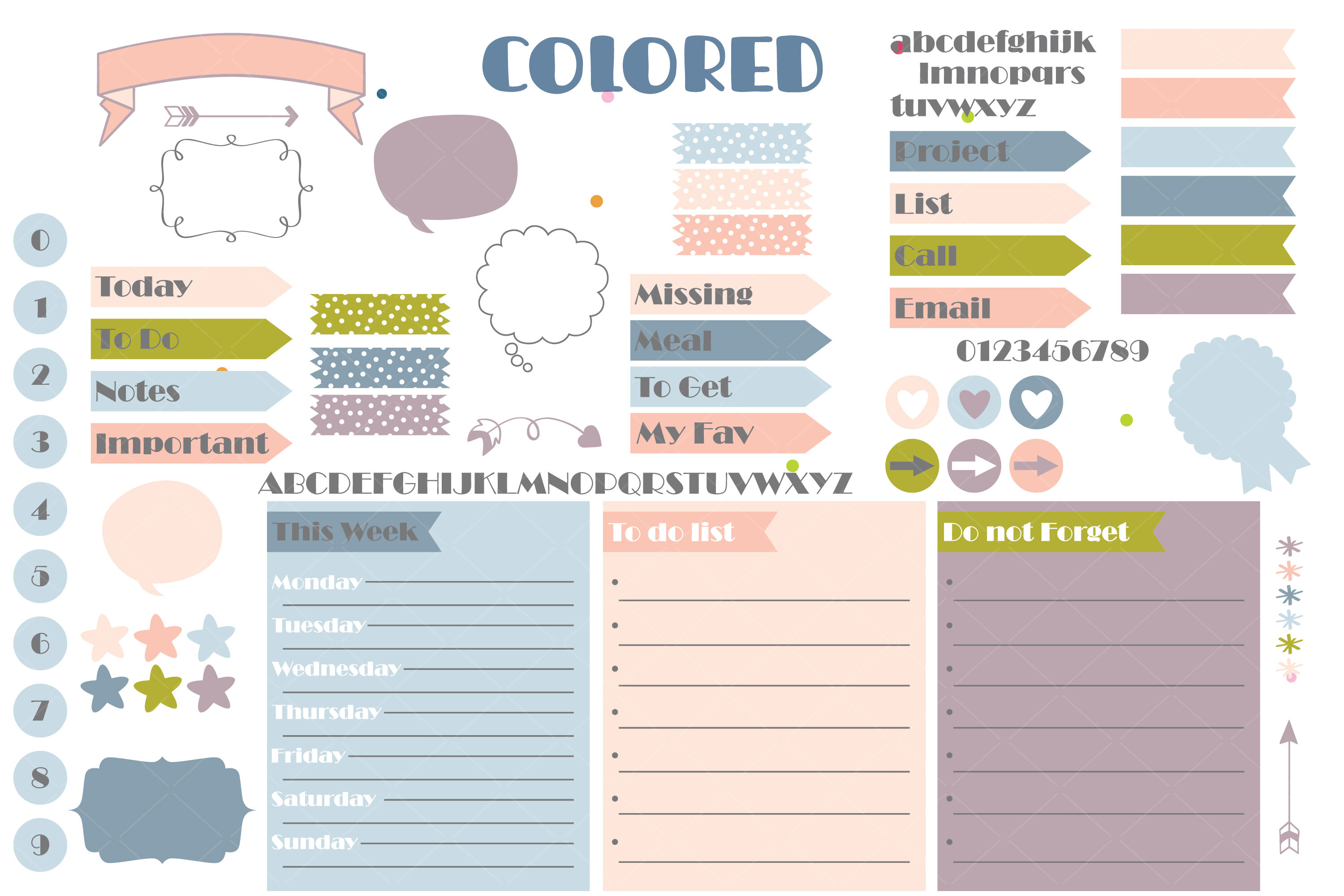 Planner Stickers, DIY Digital & Printable Tabs Organizer, Icons By  Digital Draw Studio