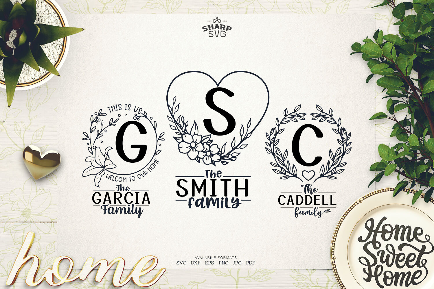 Download Family Monogram Wreath Svg Family Sign Svg Making By Sharpsvg Thehungryjpeg Com