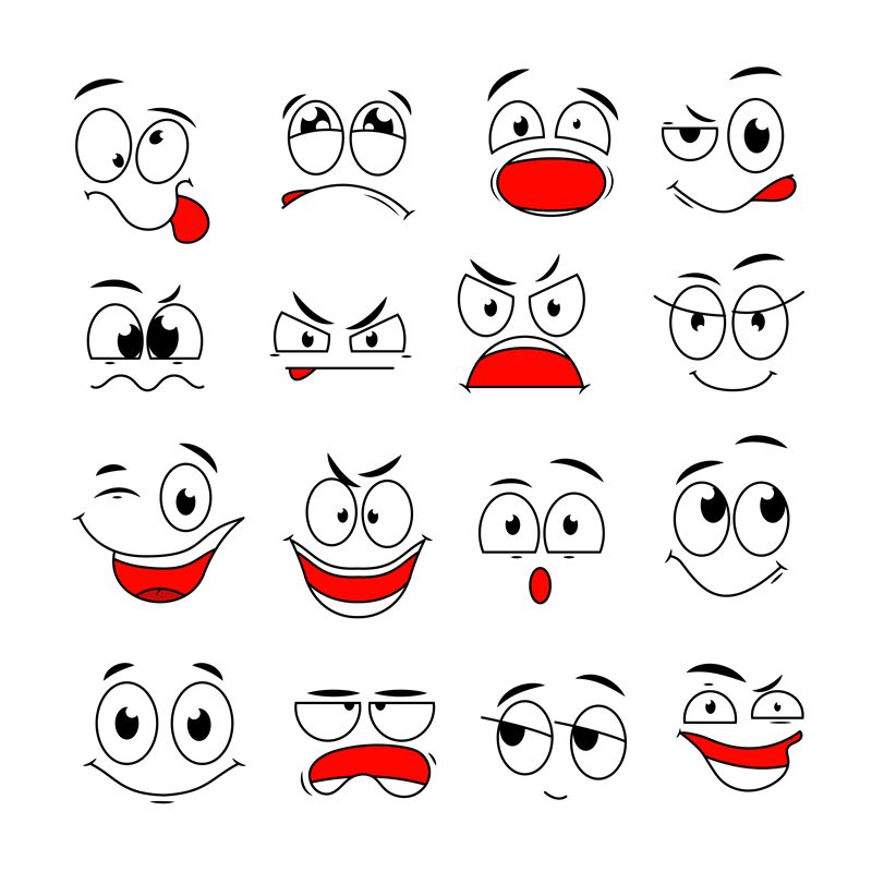 Cartoon face expression. Funny comic eyes and mouths with happy, sad a By  Microvector | TheHungryJPEG