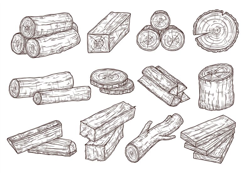Isolated Sketch Of Wooden Elements Vintage Lumber Stock Illustration -  Download Image Now - Wood - Material, Engraving, Engraved Image - iStock