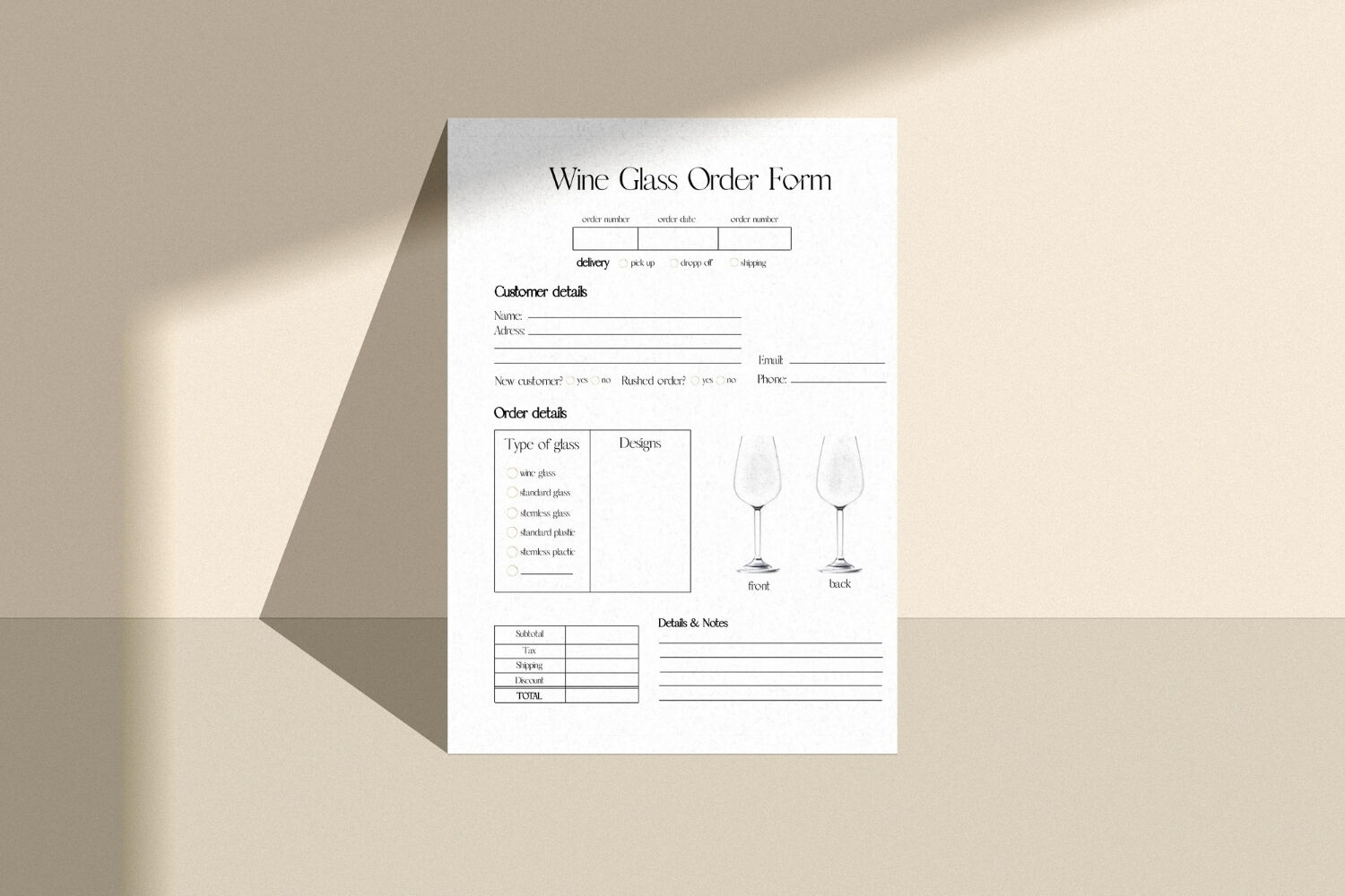 Wine Glass Order Form Template, Simple Modern Glass Order By Old Continent  Design